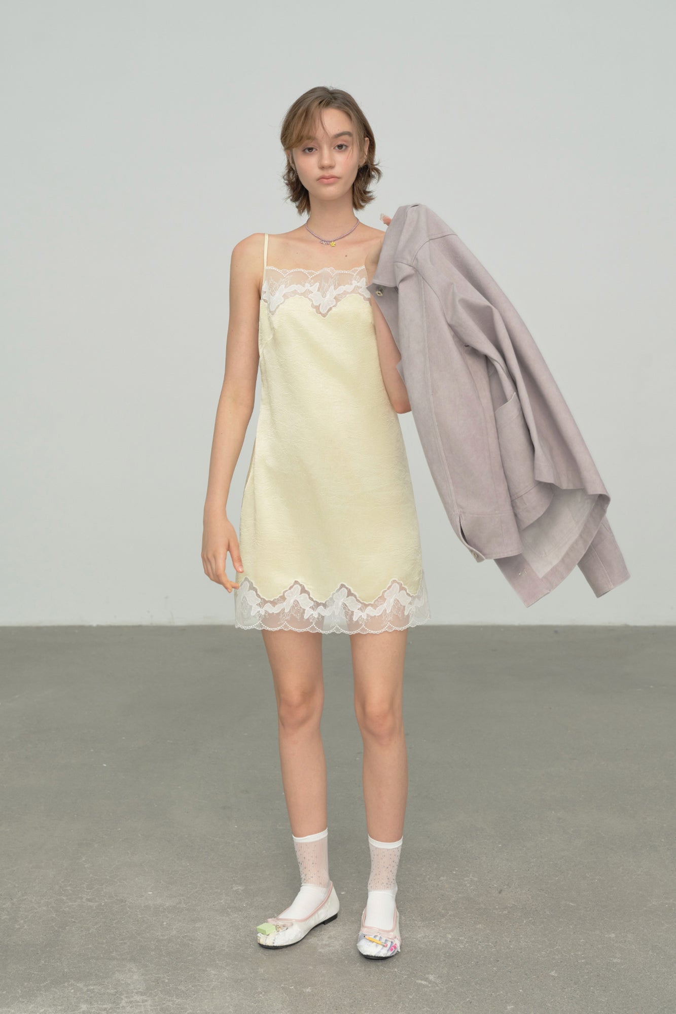 CHICCHICK Lace Trim Satin Slip Dress