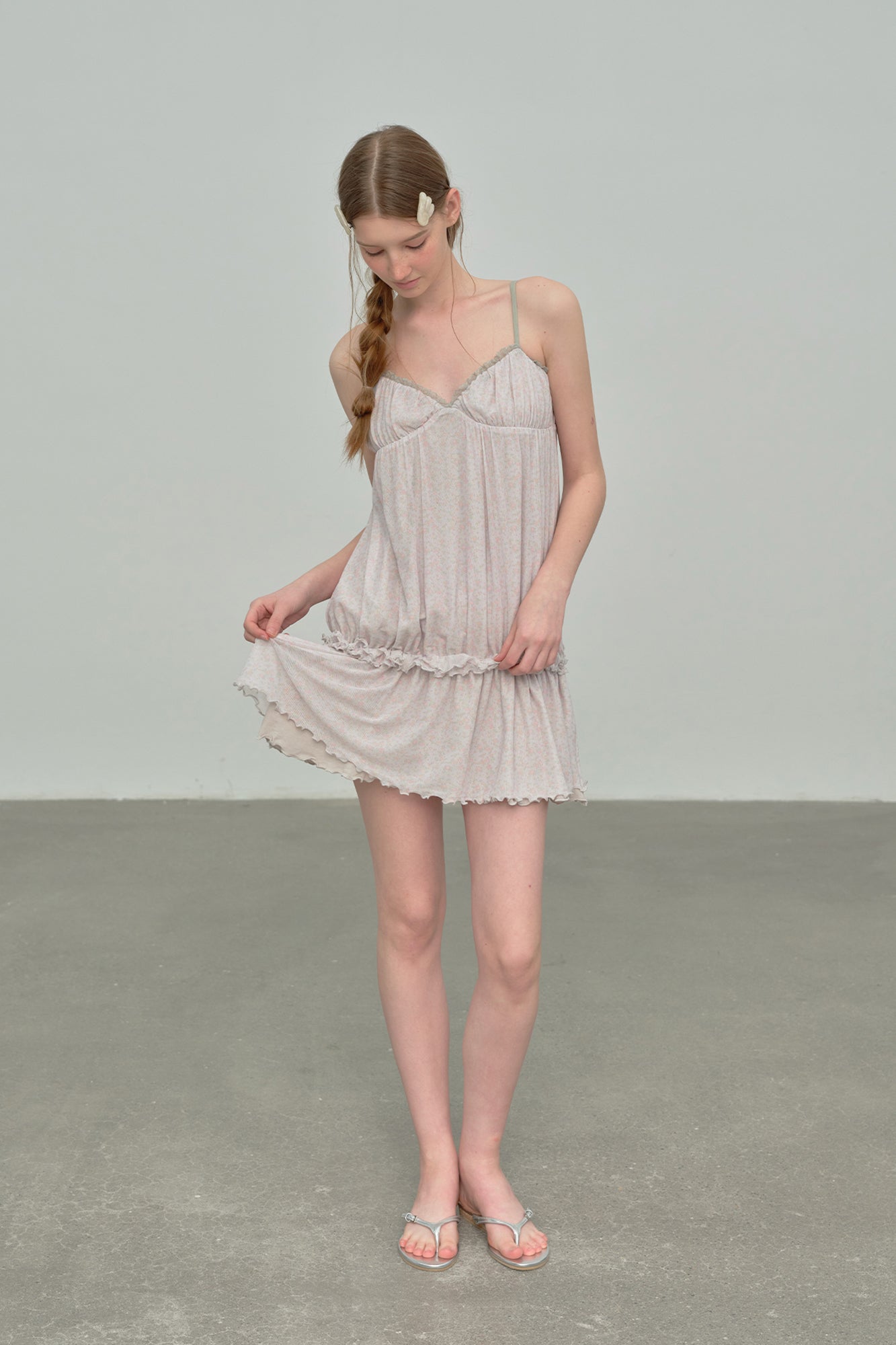 CHICCHICK Floral Ruffle Trim Slip Dress