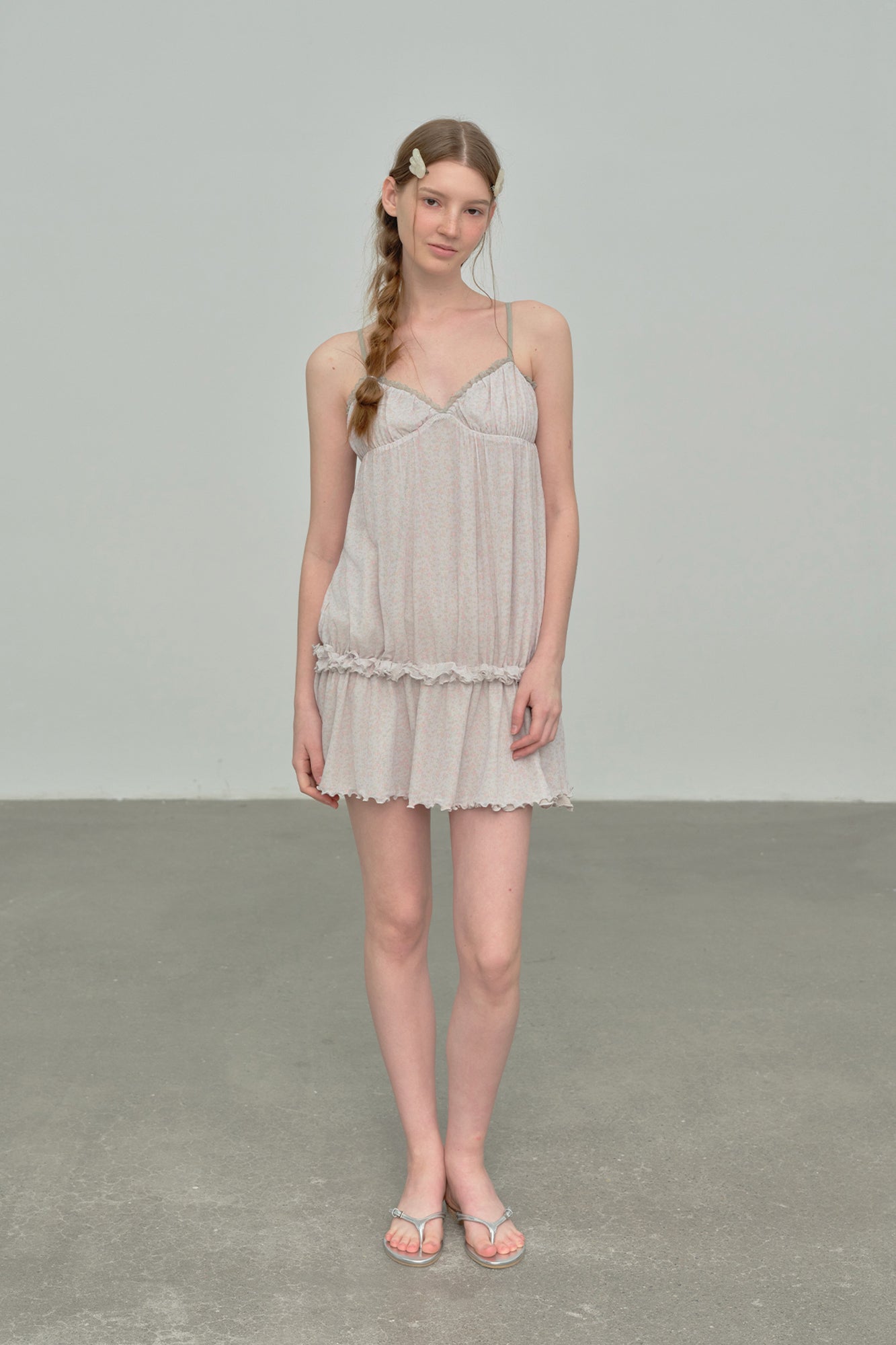 CHICCHICK Floral Ruffle Trim Slip Dress