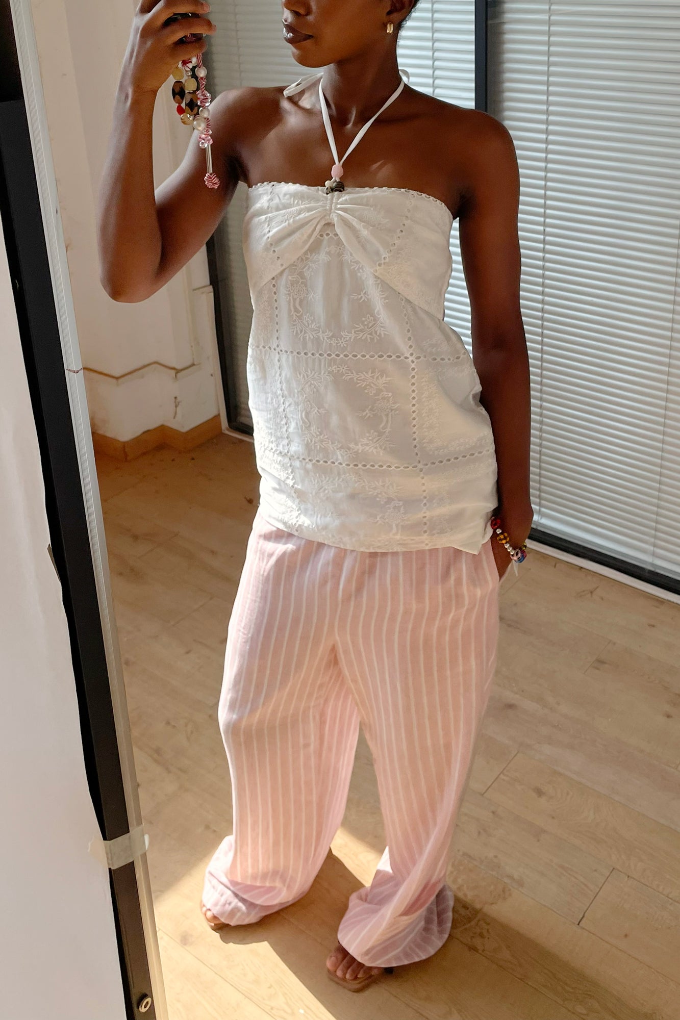 JIUWU PARK Embroidered Bow Halter Top