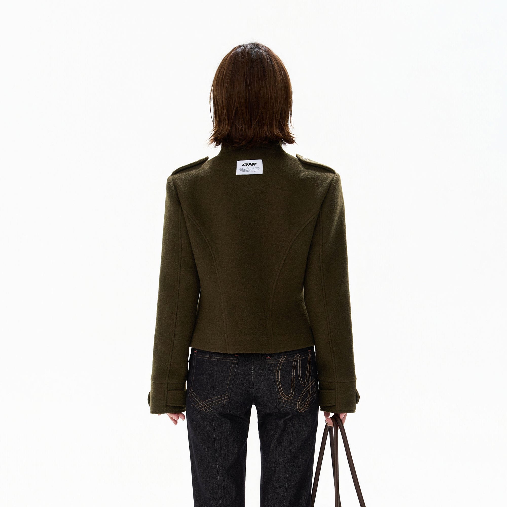 CYNR Double-Breasted Stand-Collar Wool-Blend Jacket Green