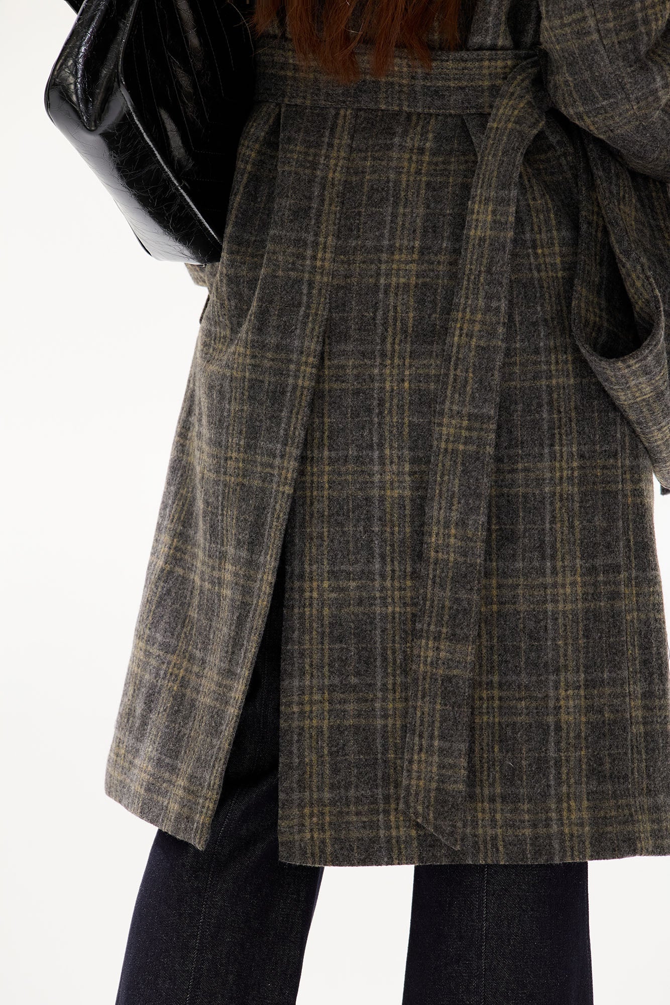 CYGNENOYR Detachable Scarf Plaid Wool-Blend Coat