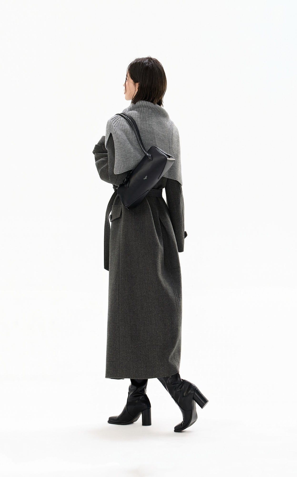 CYNR Classic Belted Longline Coat with Knit Cape