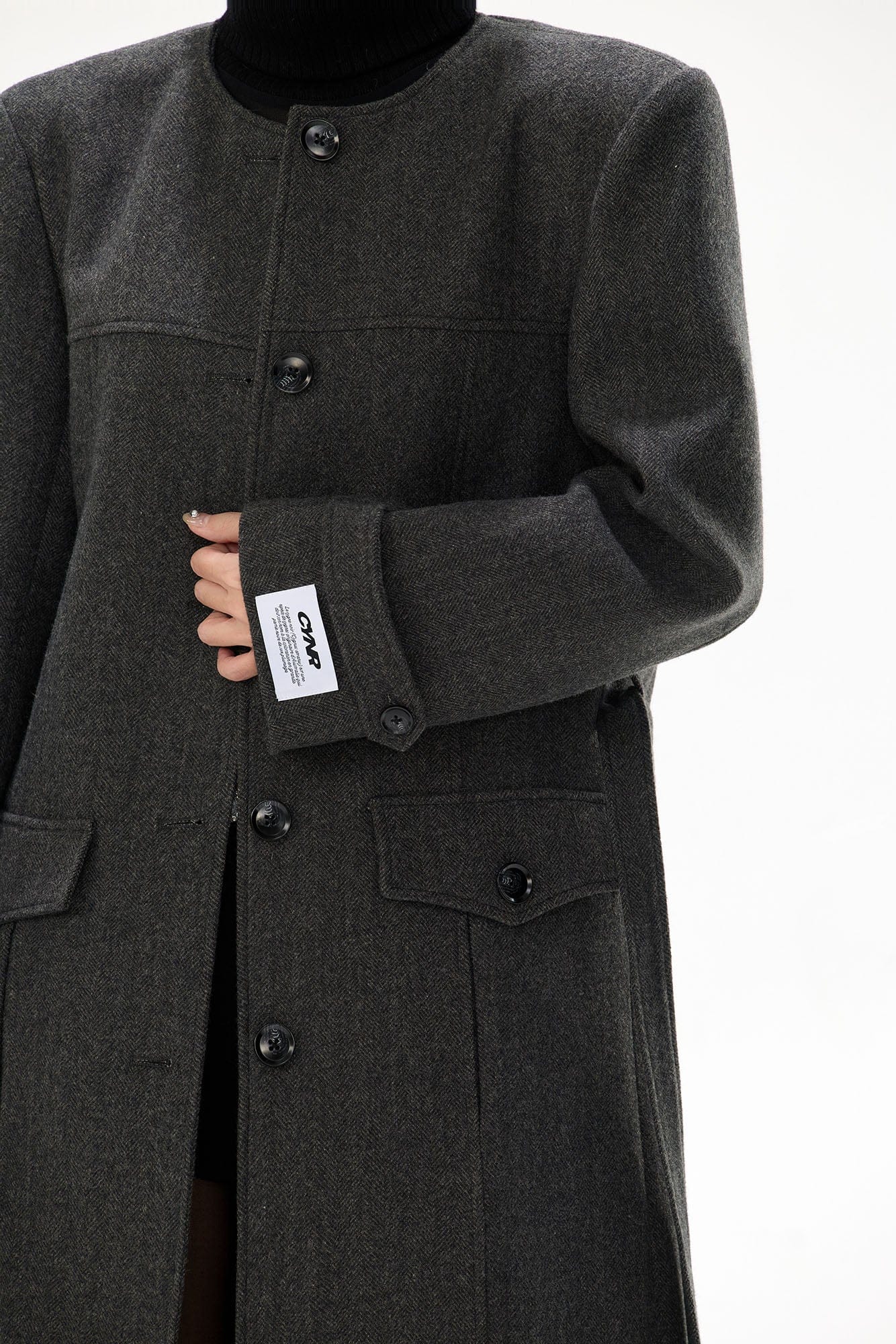 CYNR Classic Belted Longline Coat with Knit Cape