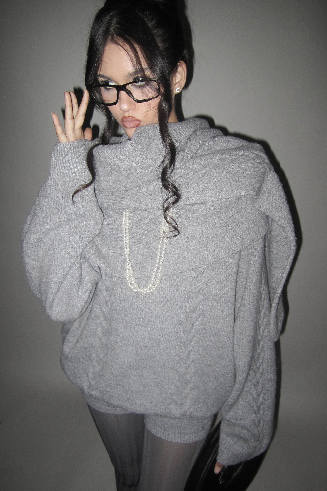 NEVER OFFEND L ANGEL Oversized Draped-Scarf Cable-Knit Sweater
