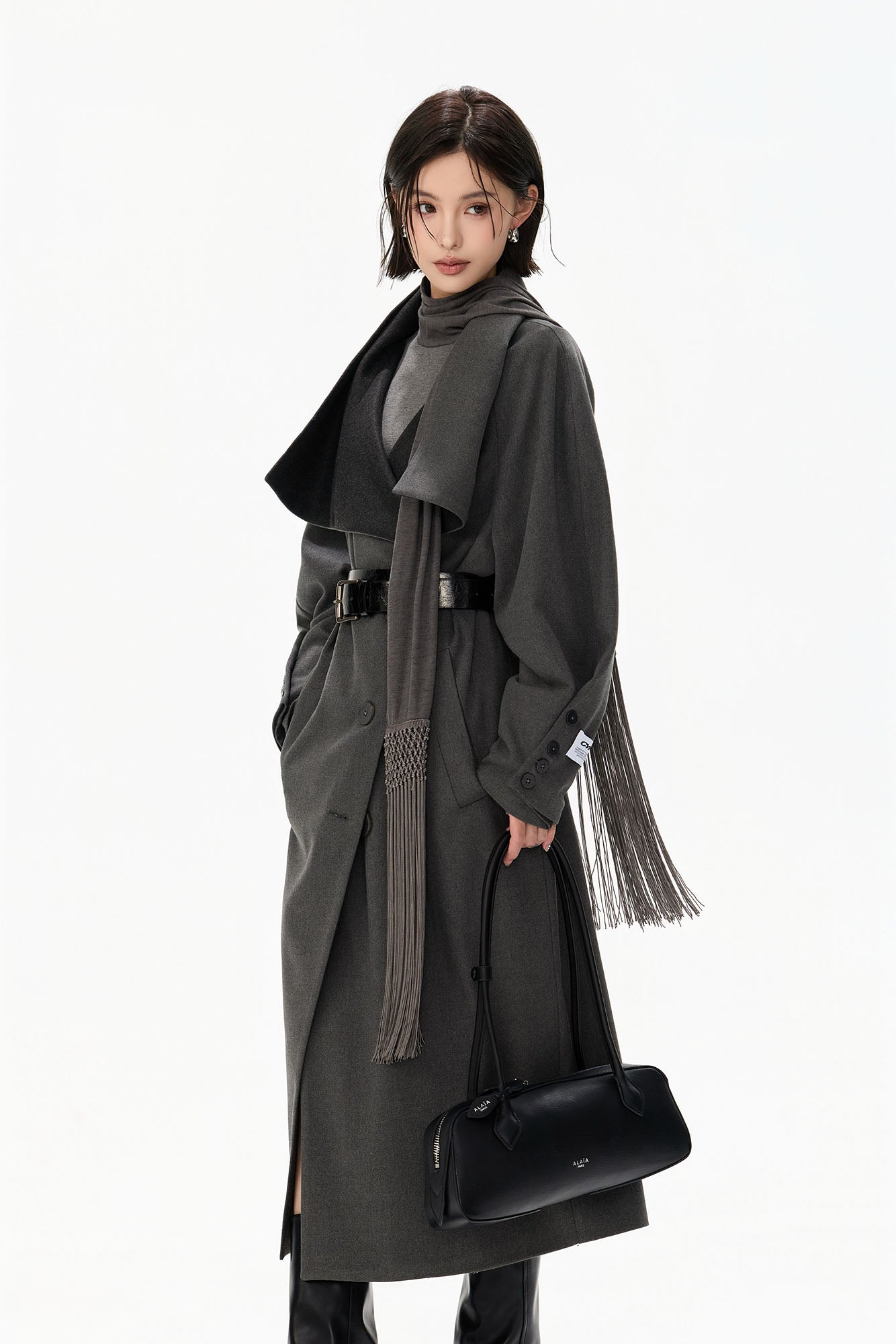 CYNR Draped Lapel Double-Breasted Coat