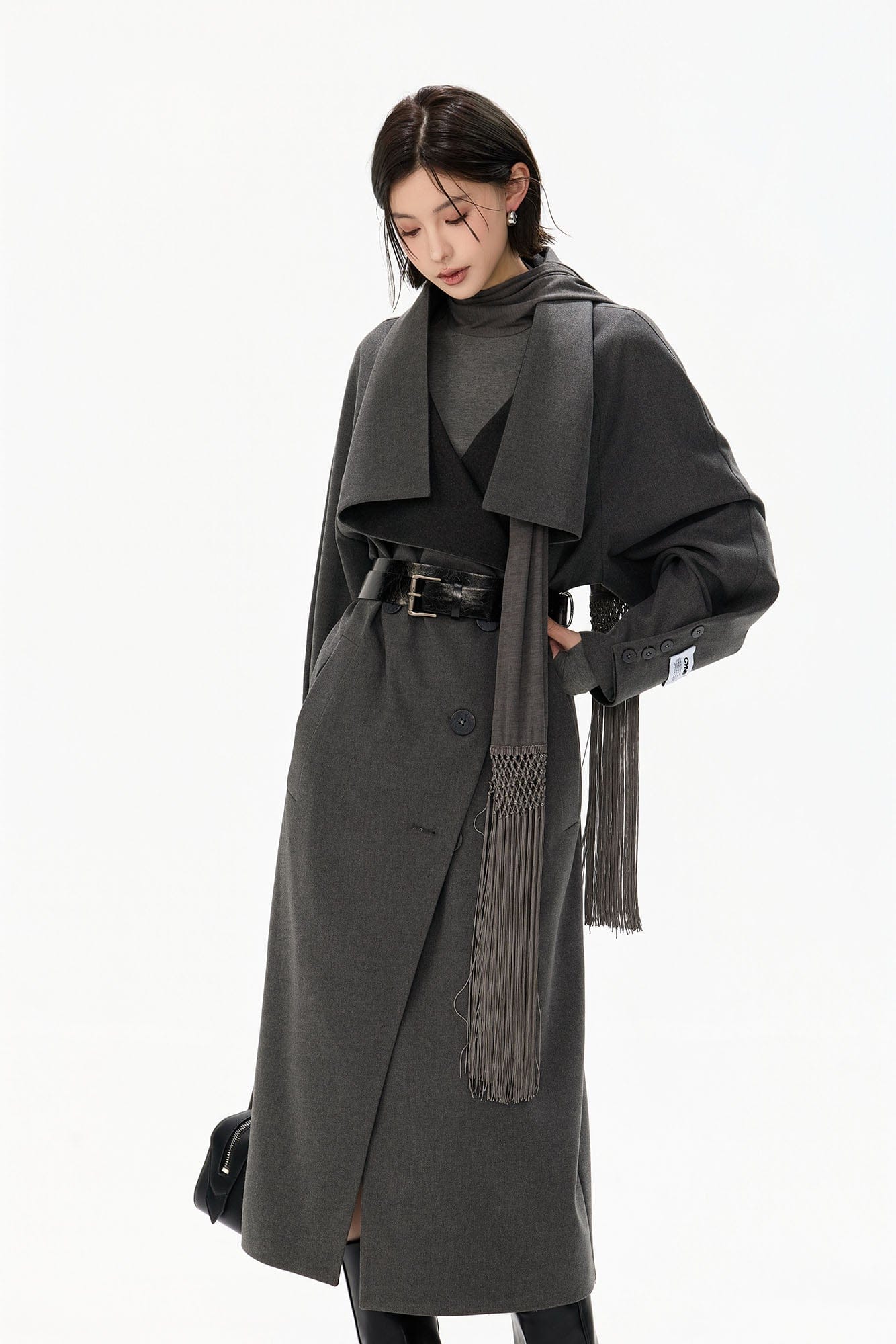 CYNR Draped Lapel Double-Breasted Coat