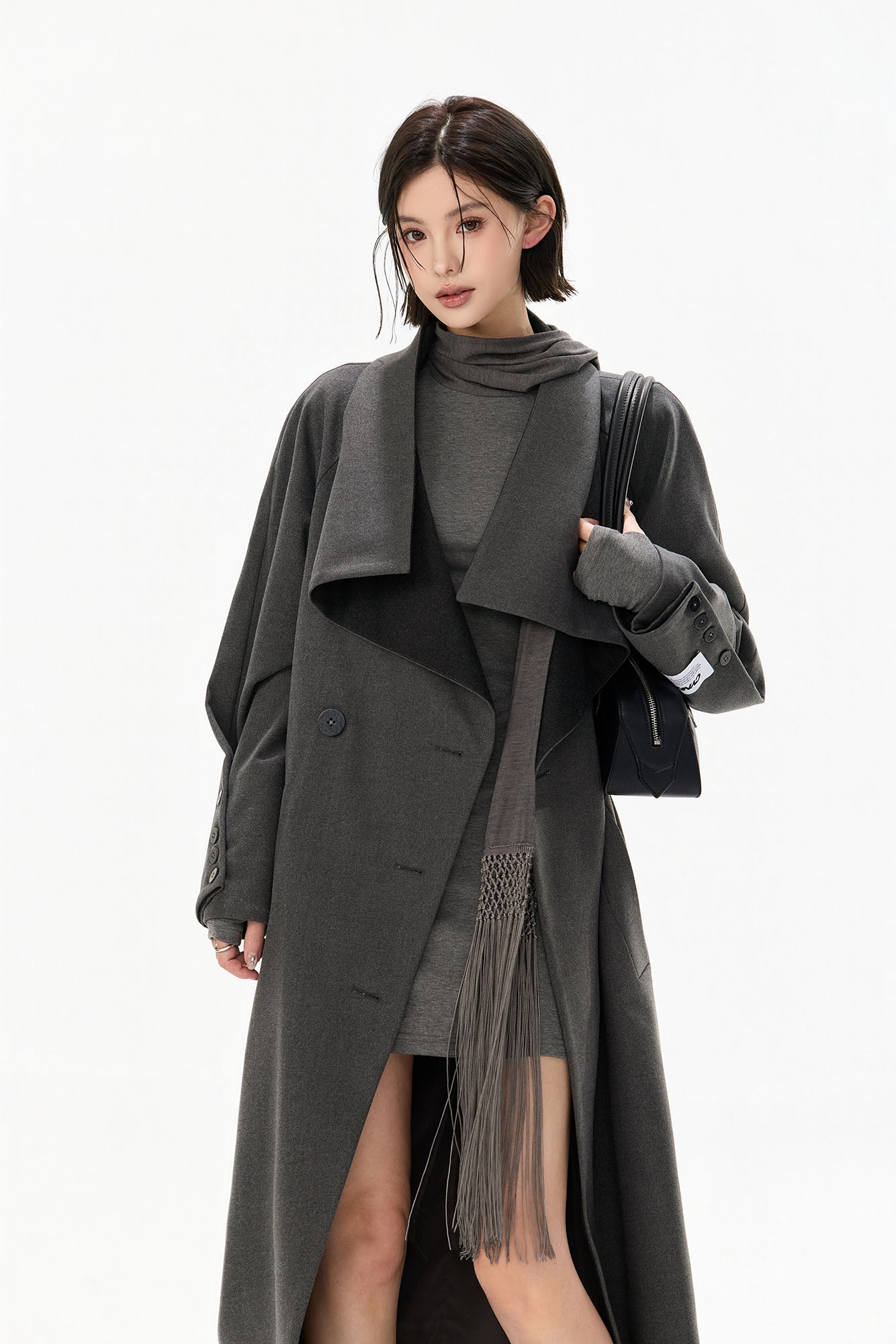 CYNR Draped Lapel Double-Breasted Coat