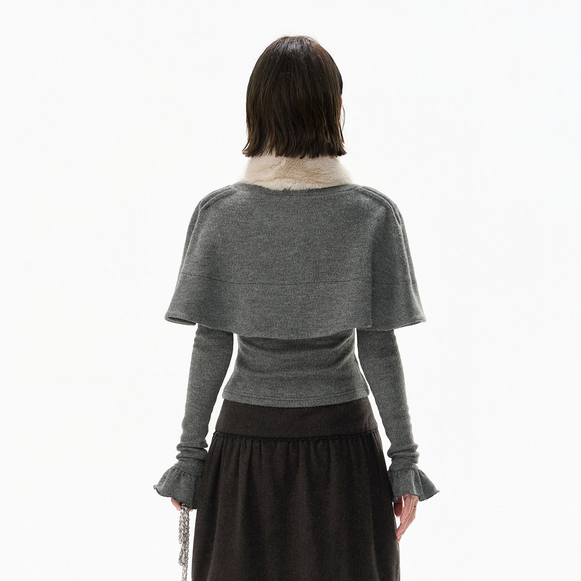 CYNR Capelet-Overlay Button Knit Top