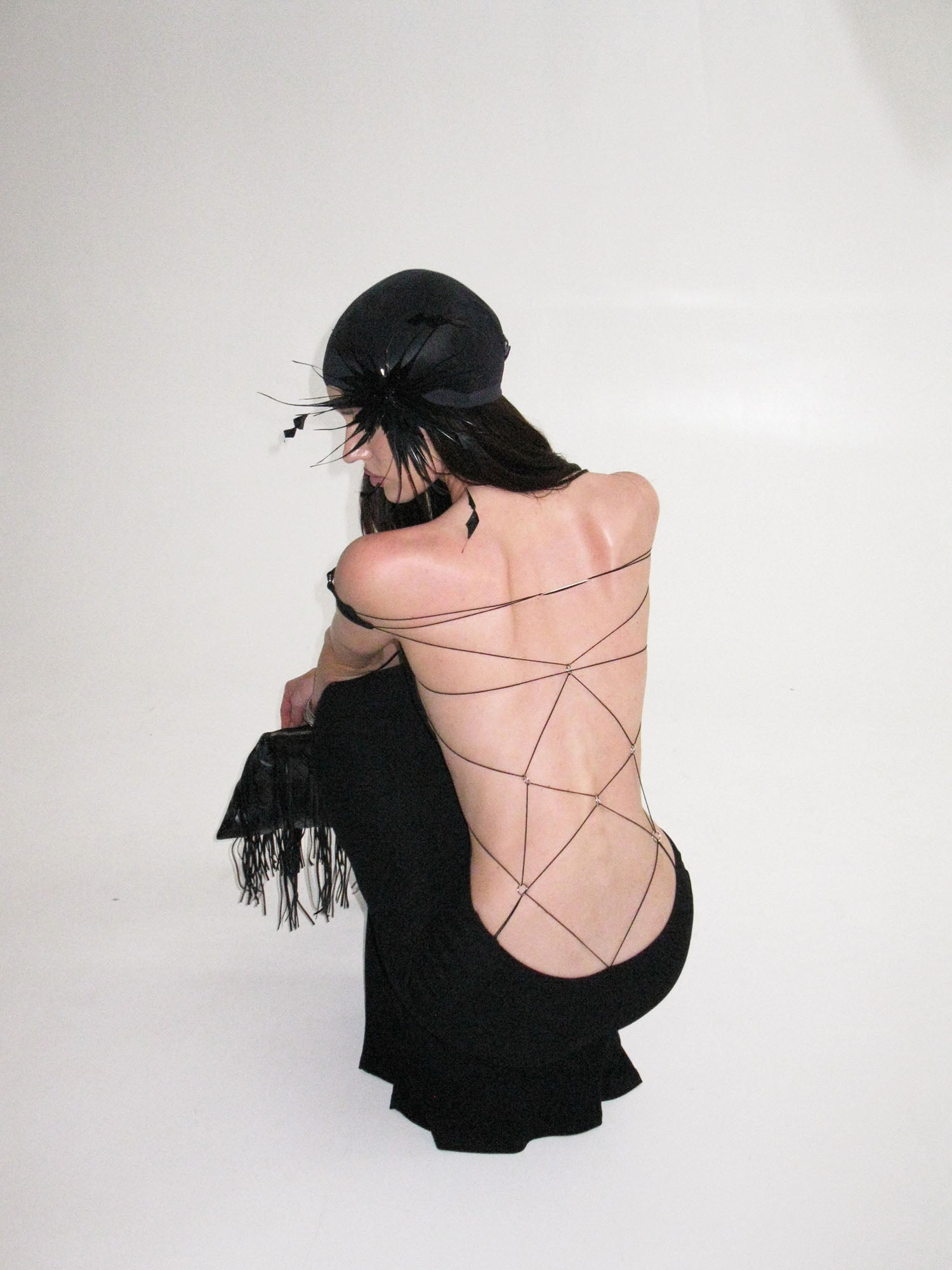 NEVER OFFEND L ANGEL Cross-Back Halter Bodycon Fishtail Dress Black