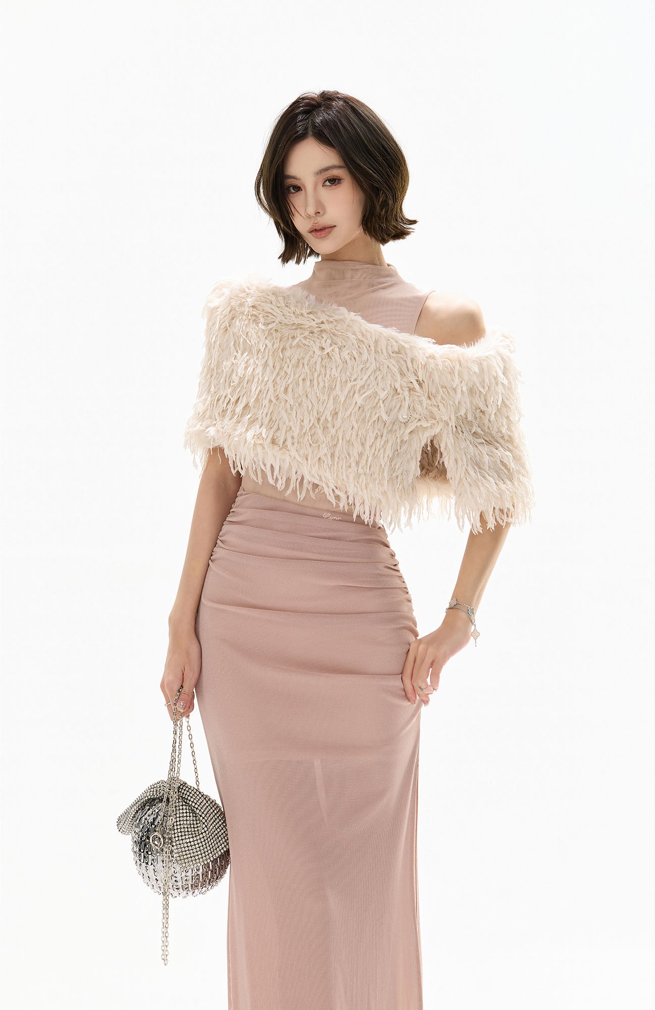 CYGNENOYR Sheer Mesh Ruched Cutout Maxi Dress