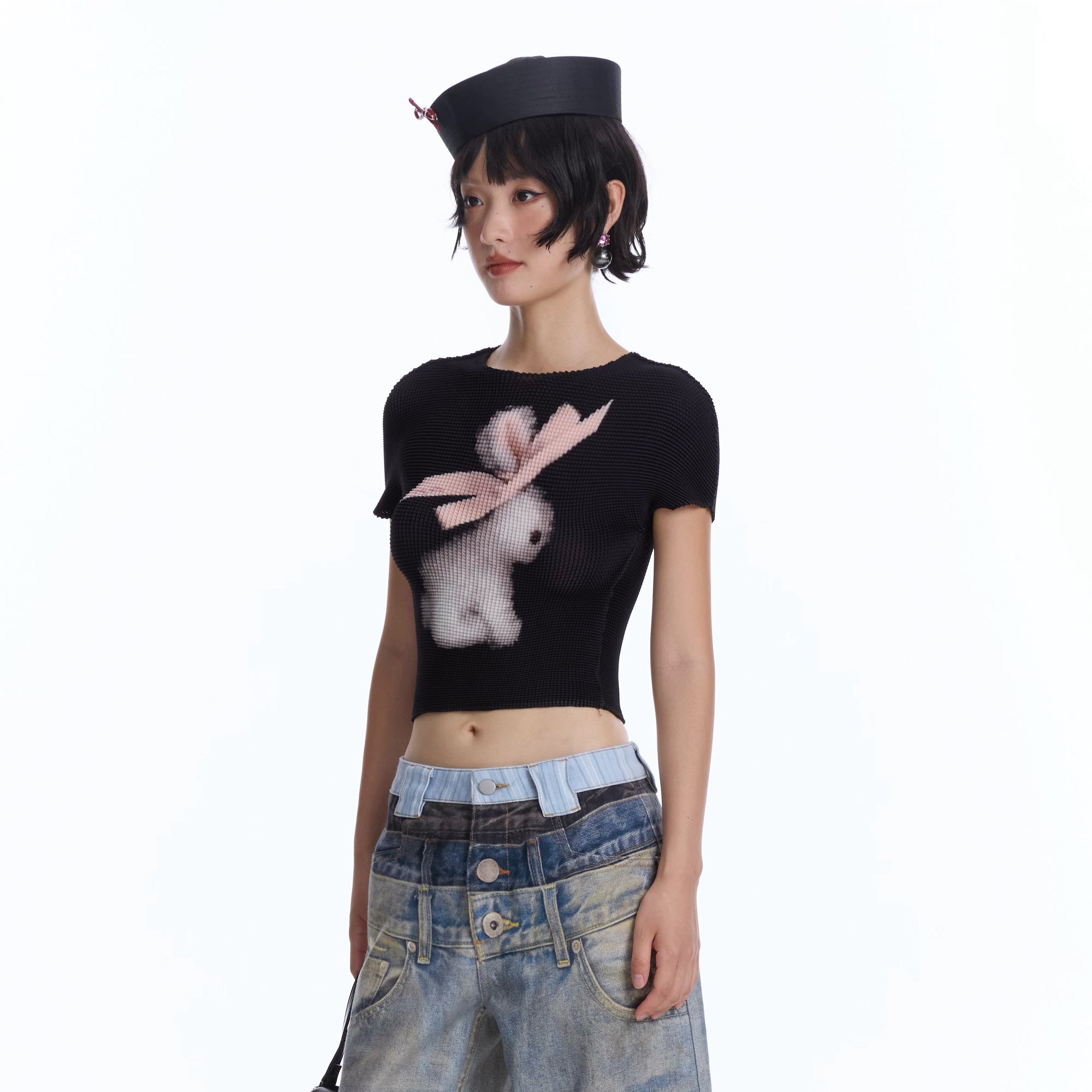 MOF Bunny Graphic Pleated T-Shirt