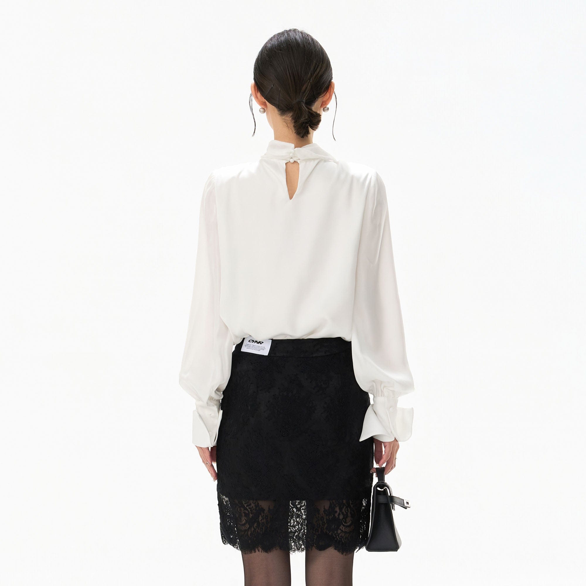 CYNR Pleated Fringe Tie-Neck Shirt