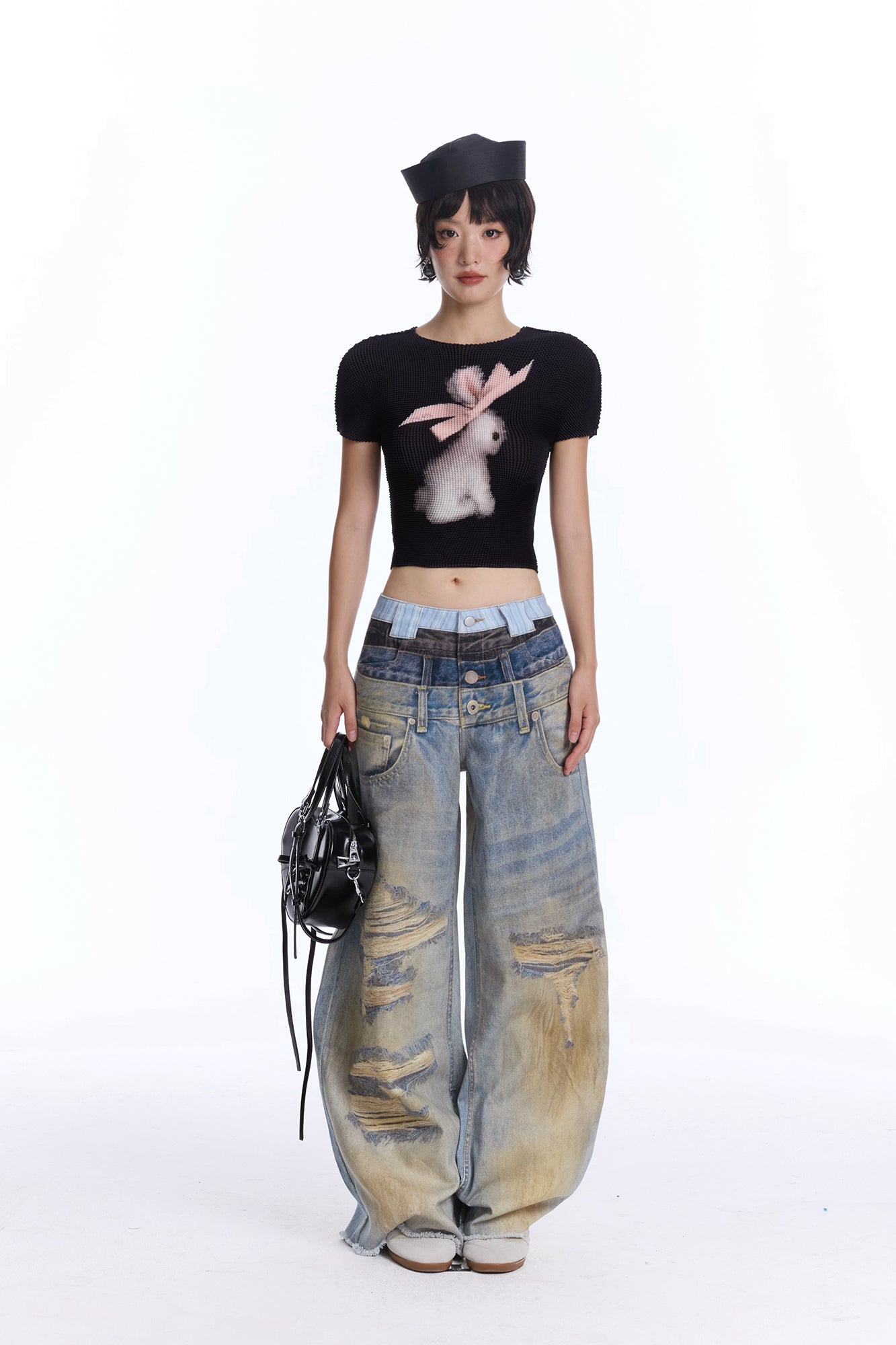 MOF Bunny Graphic Pleated T-Shirt