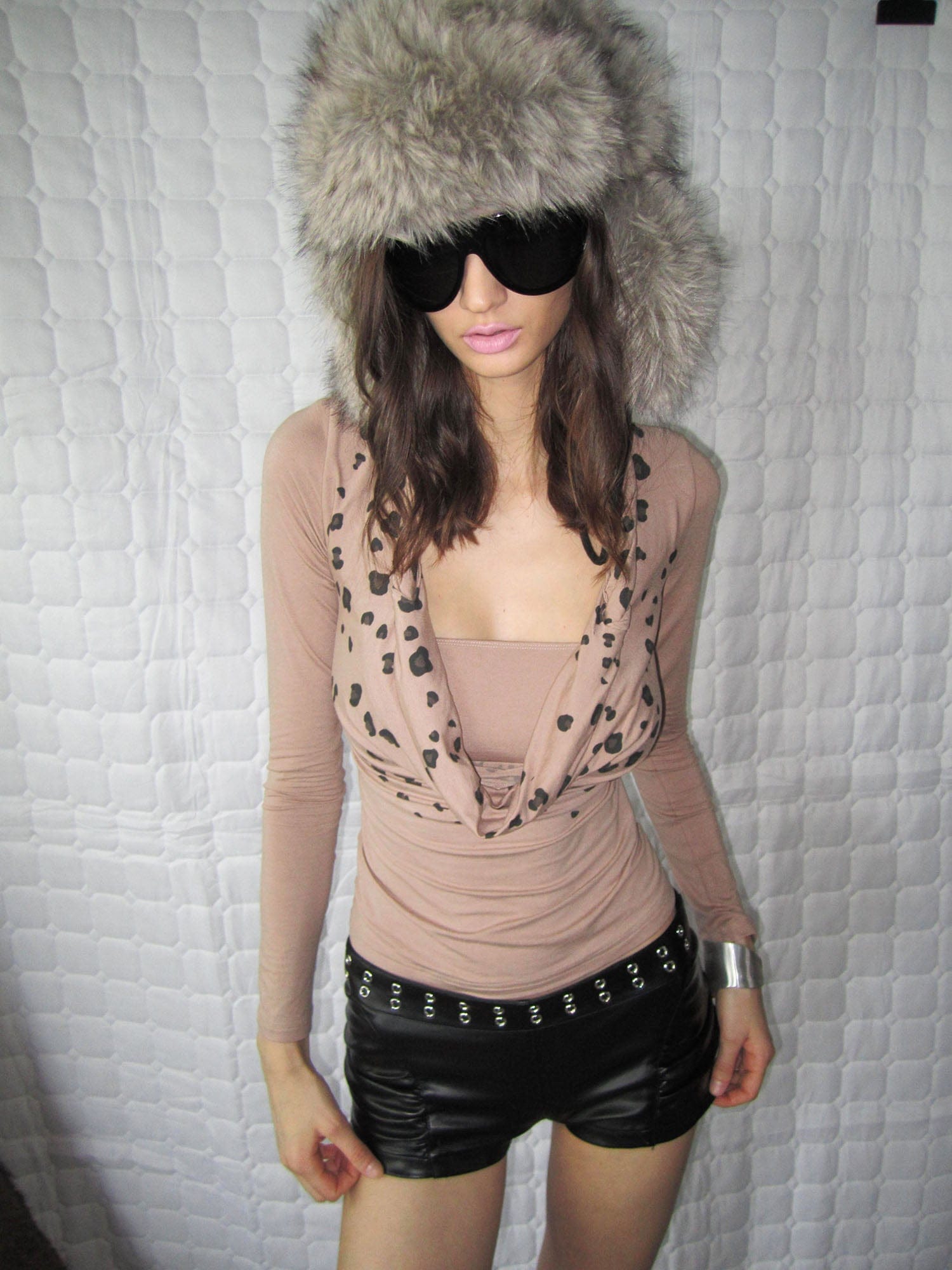 NEVER OFFEND L ANGEL Leopard-Draped Twisted Off-Shoulder Top