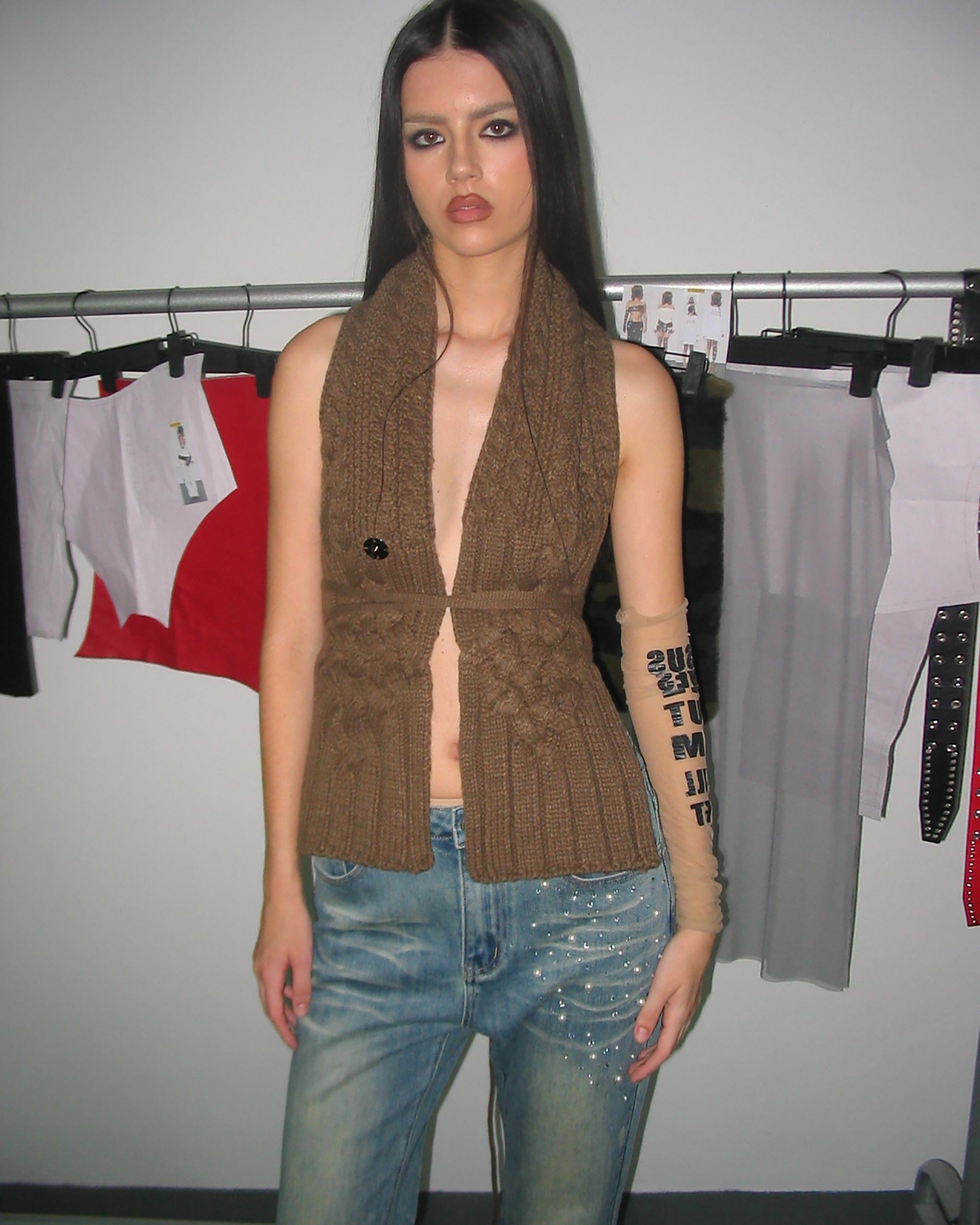 NEVER OFFEND L ANGEL Convertible Cable Knit Halter Vest