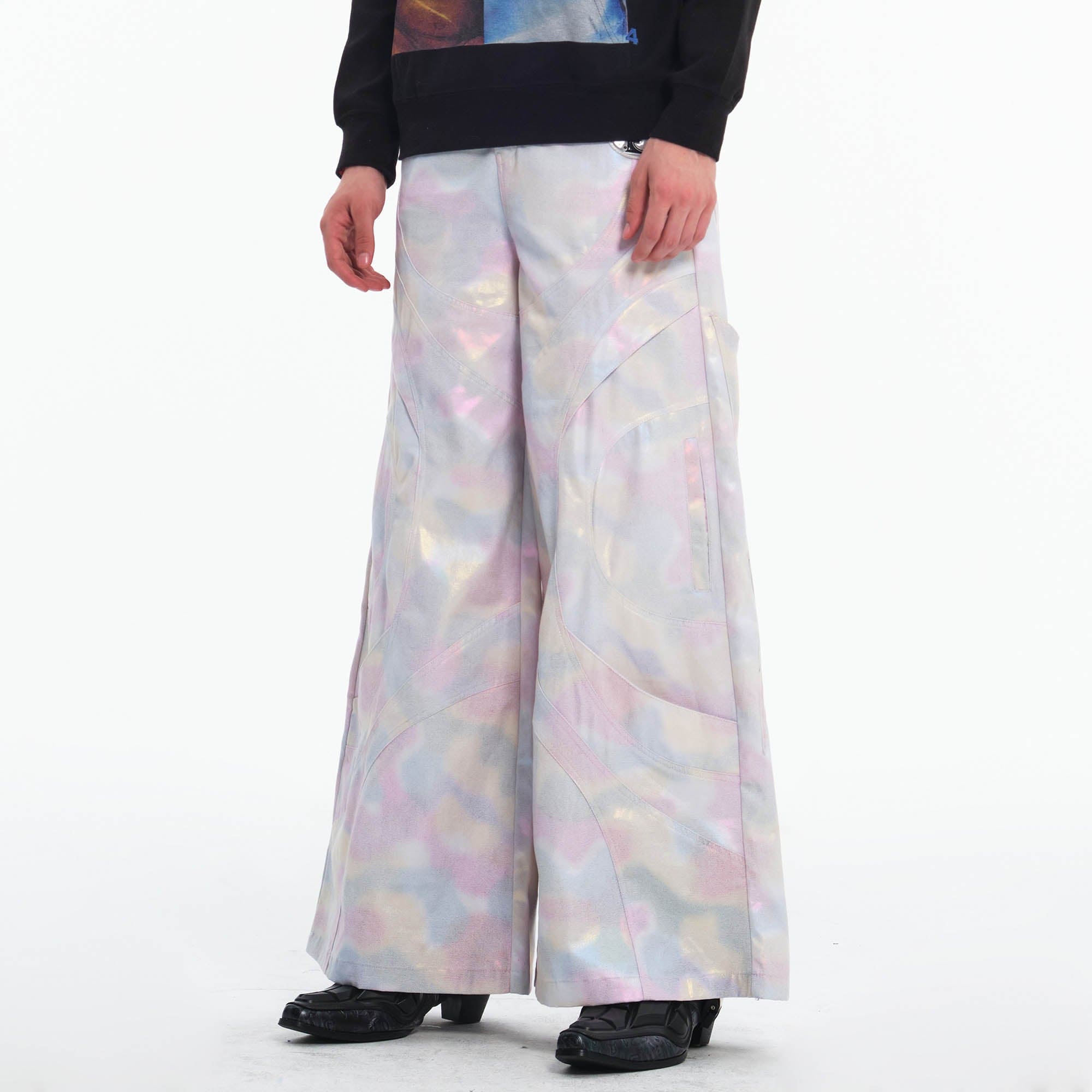 EMBRYO Deconstructed Iridescent Camo Wide-Leg Pants, premium urban and streetwear designers apparel on PROJECTISR.com, EMBRYO