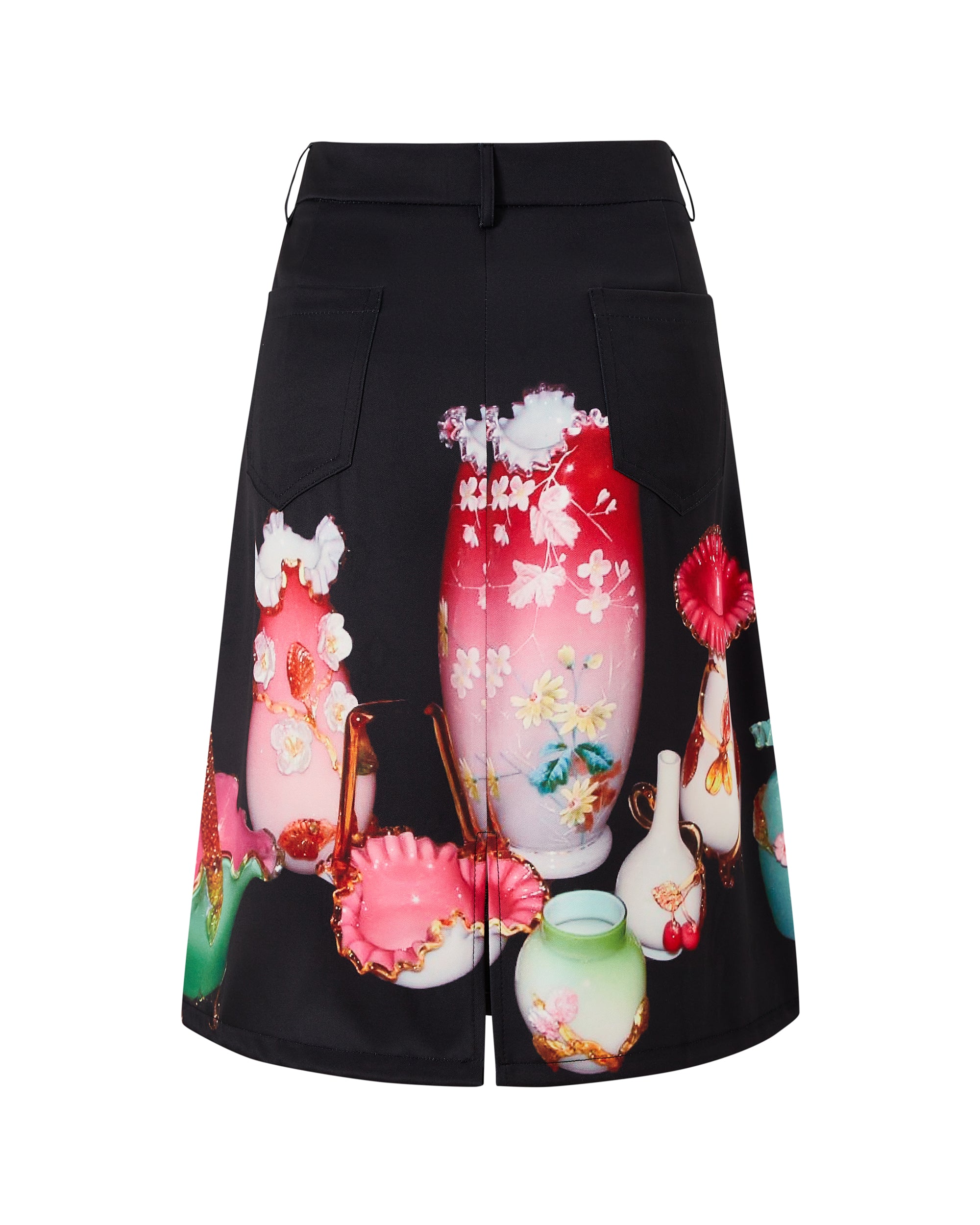 HAVEAMEAL Full-Print Retro Vase Straight Skirt