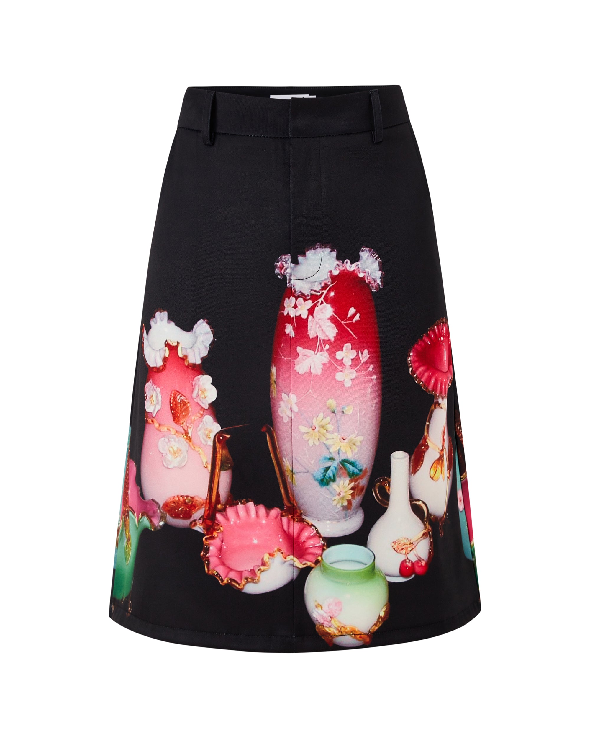 HAVEAMEAL Full-Print Retro Vase Straight Skirt