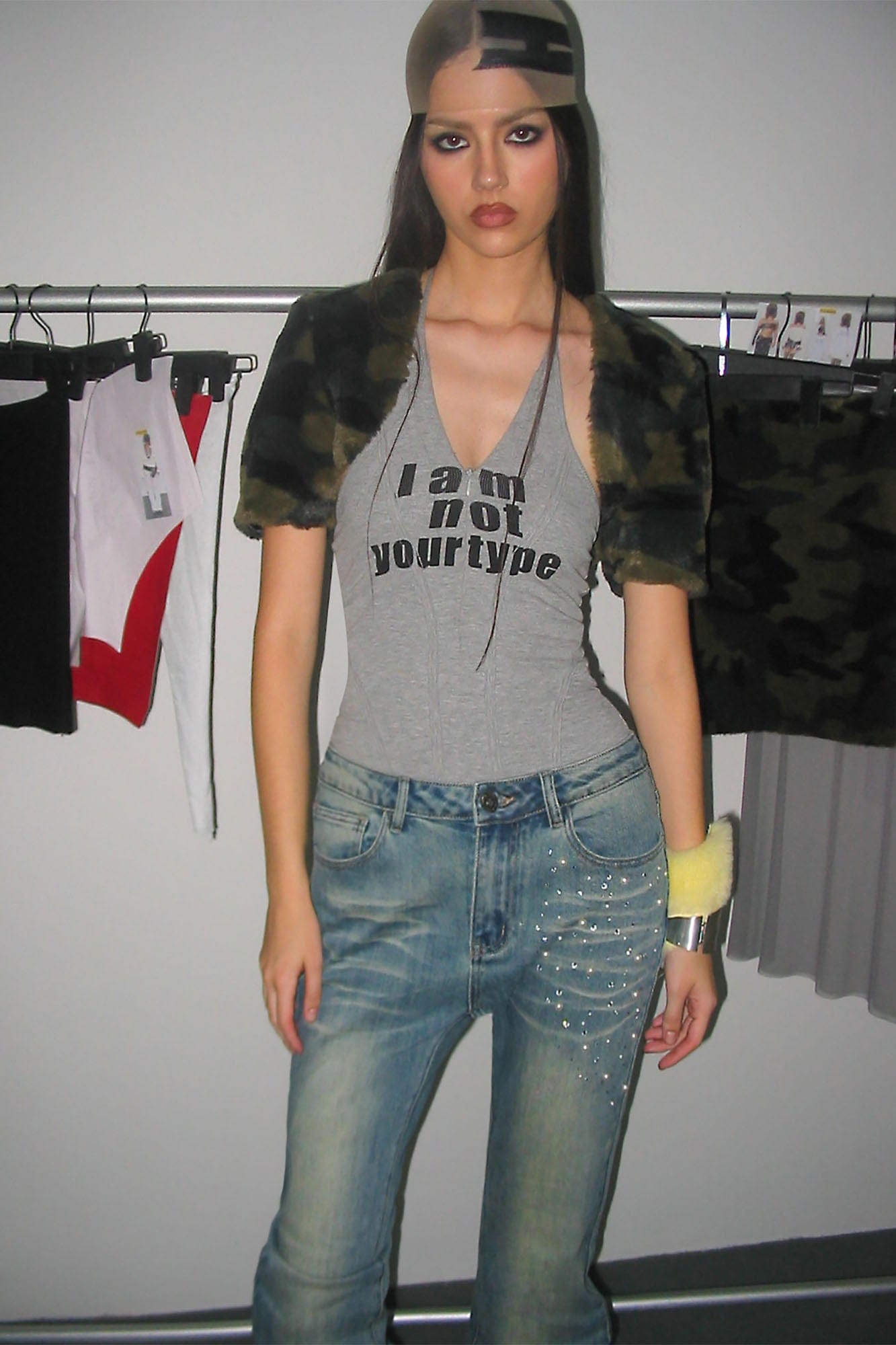 NEVER OFFEND L ANGEL Camo Faux-Fur Cropped Shrug