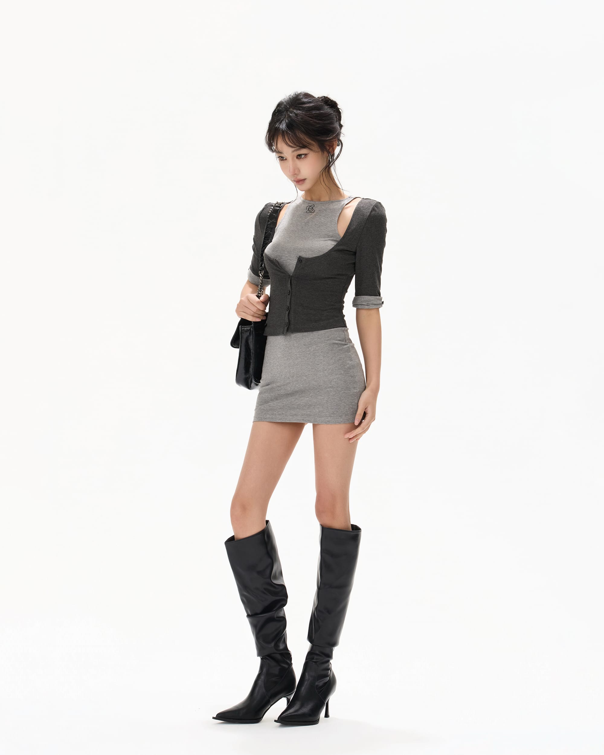 CYNR Contrast Panel Two-Piece Cutout Bodycon Mini Dress