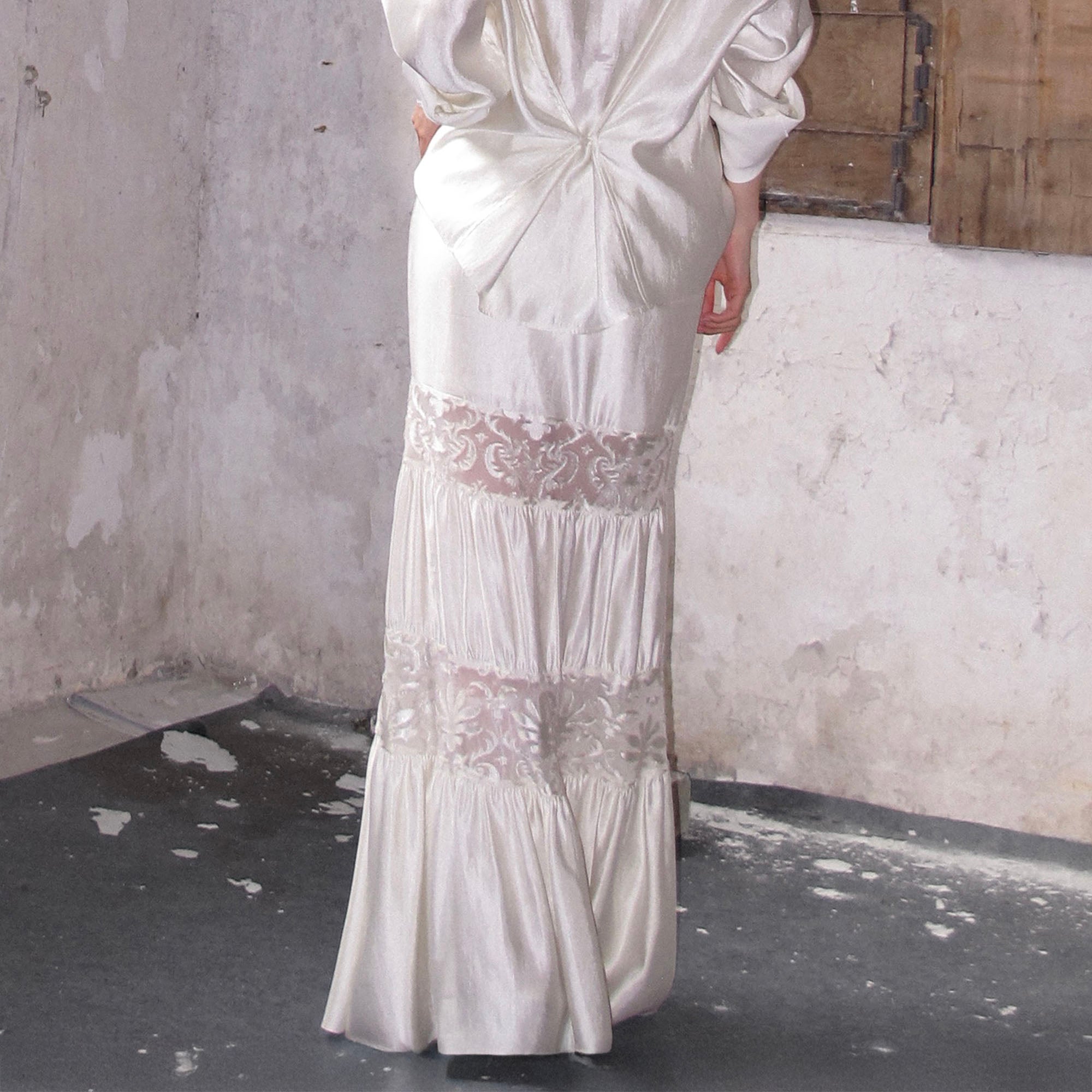 WHYNOTDANCE Lace-Paneled Crinkled Mermaid Maxi Skirt