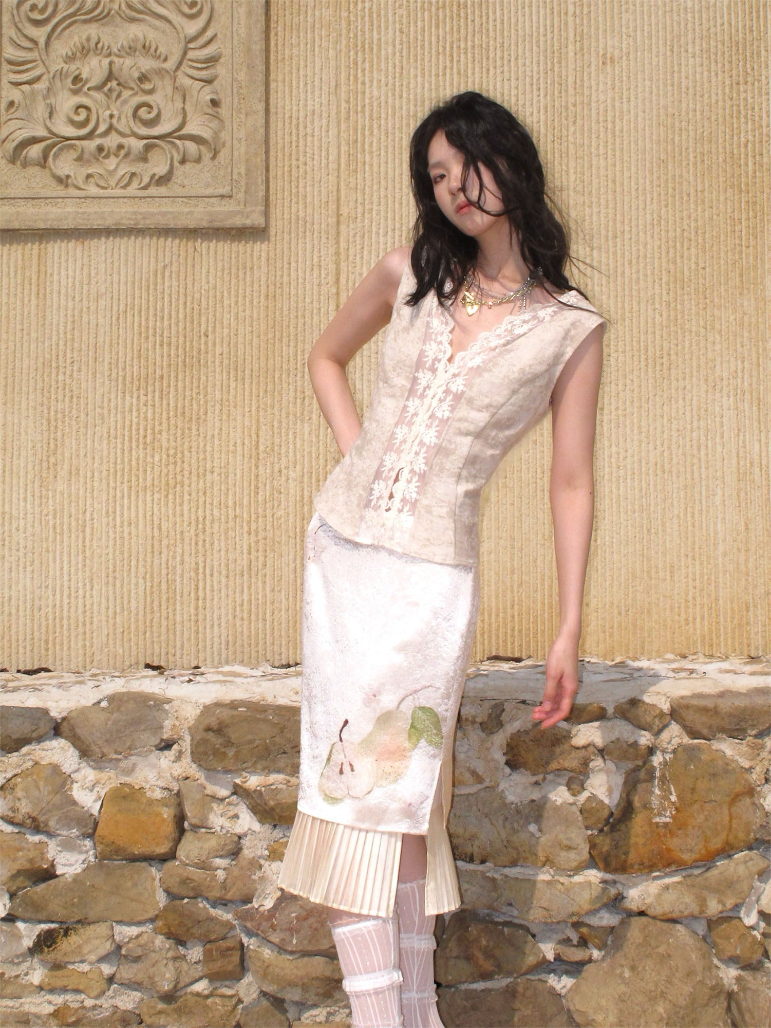 WHYNOTDANCE Pleated Hem Tencel-Blend Crinkled Skirt