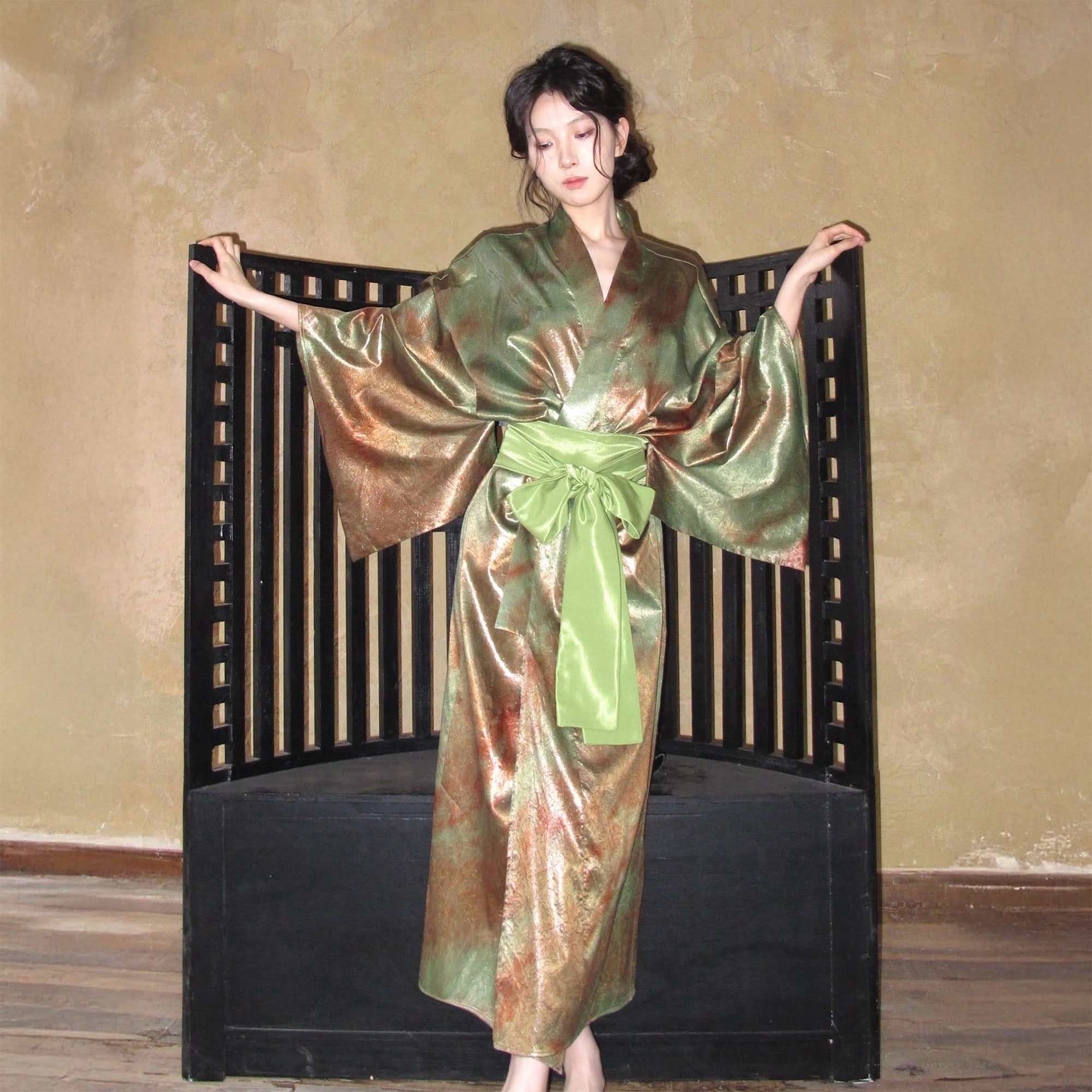 WHYNOTDANCE Satin Obi-Belt Kimono Dress