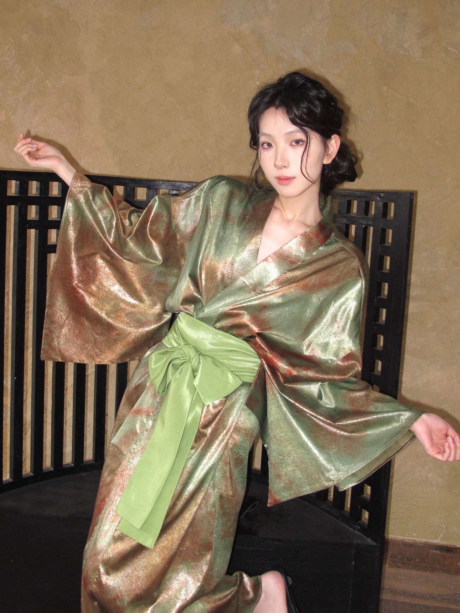 WHYNOTDANCE Satin Obi-Belt Kimono Dress