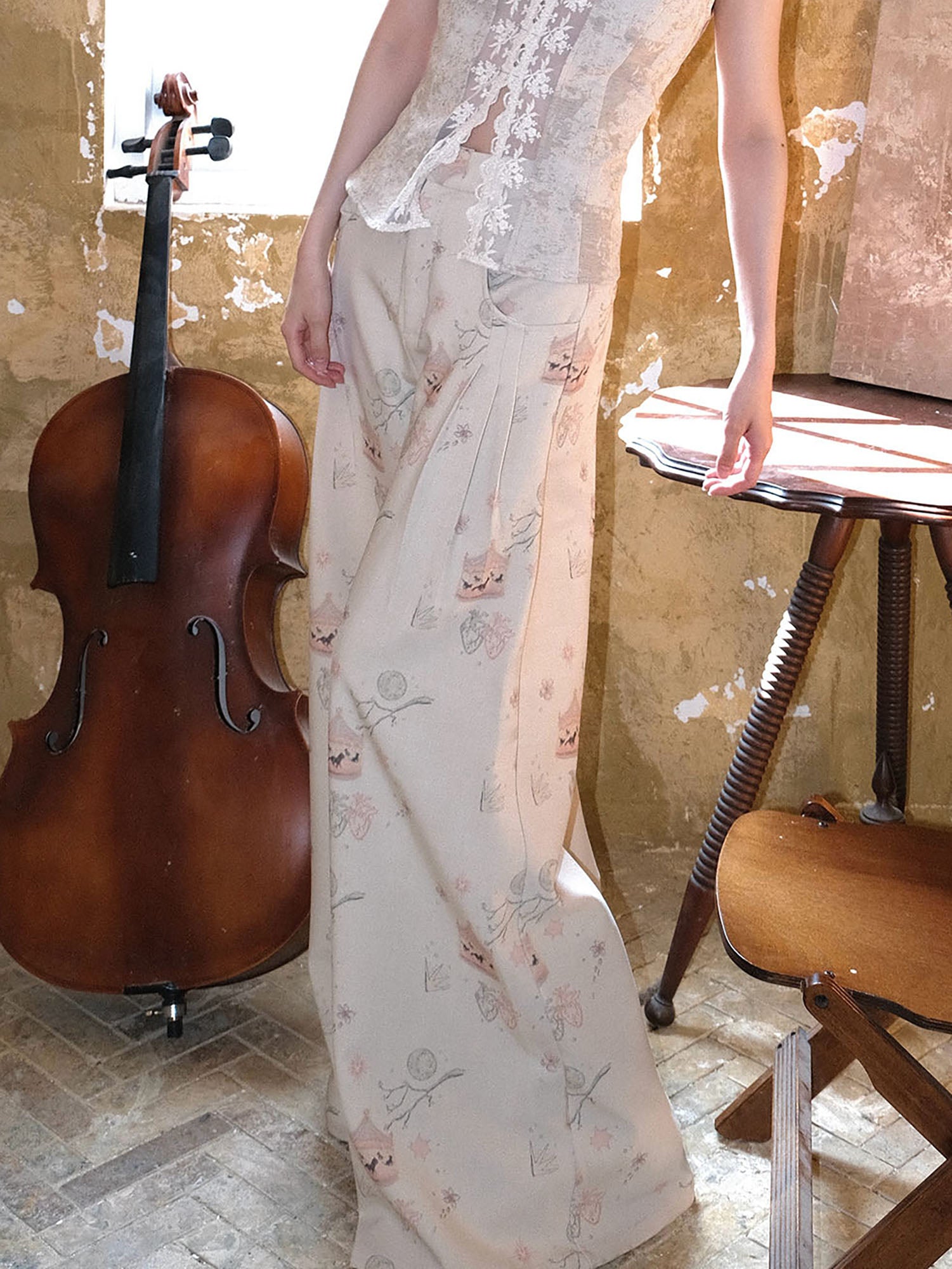 WHYNOTDANCE Full-Print Pleats Wide-Leg Trousers