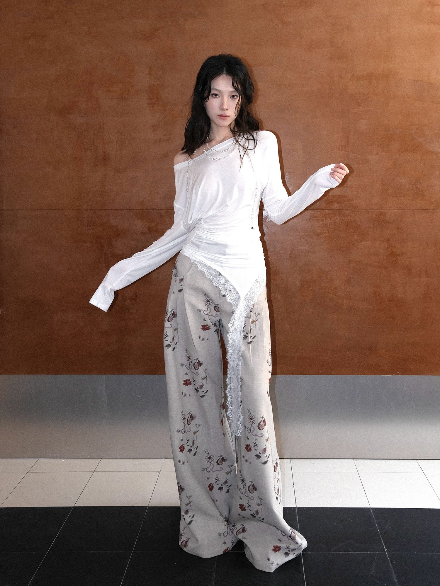 WHYNOTDANCE Full-Print Pleats Wide-Leg Trousers