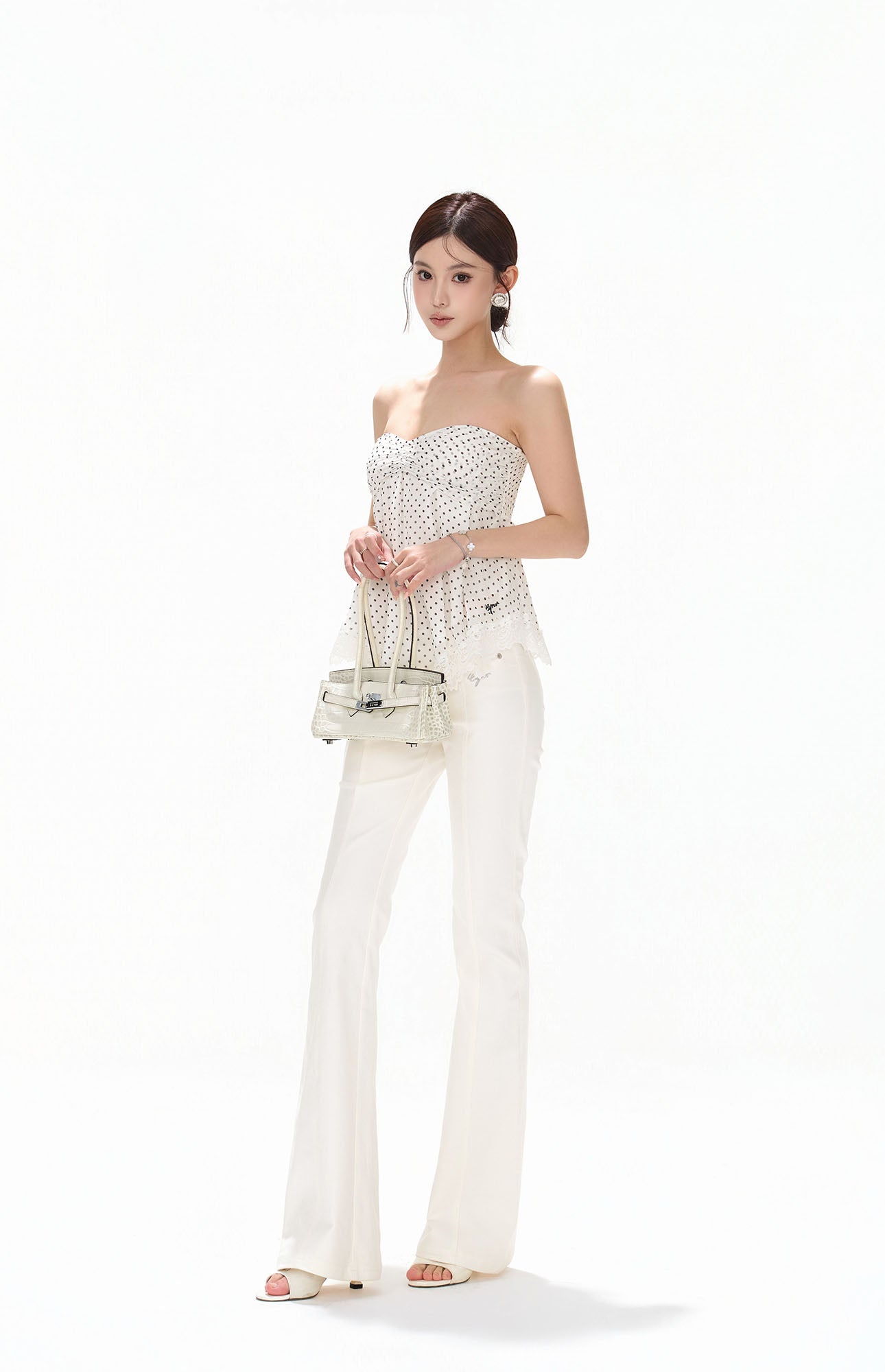 CYNR Lace Trim Polk Dot Top & Mini Skirt Set