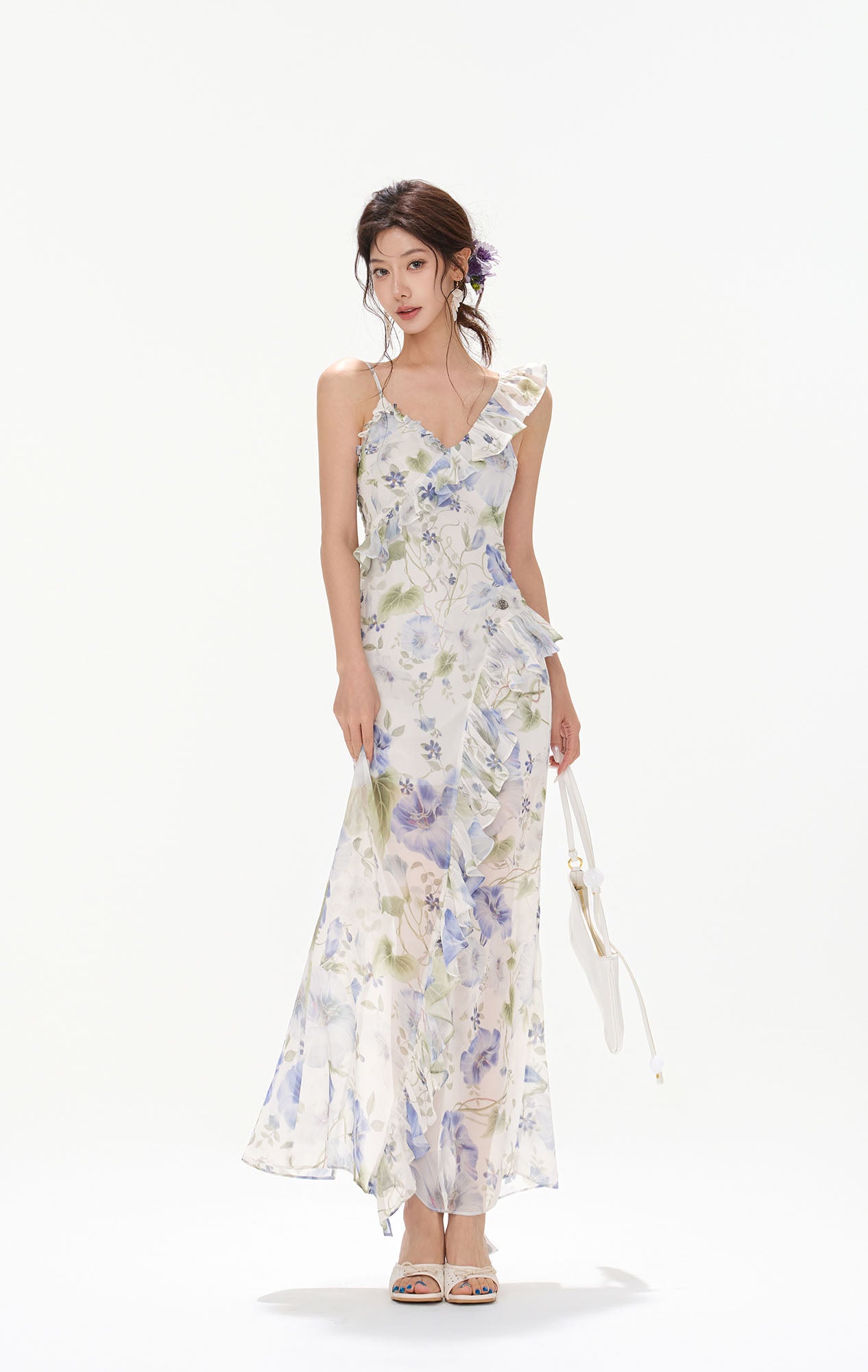 CYNR Ruffle-Trim Floral Maxi Dress