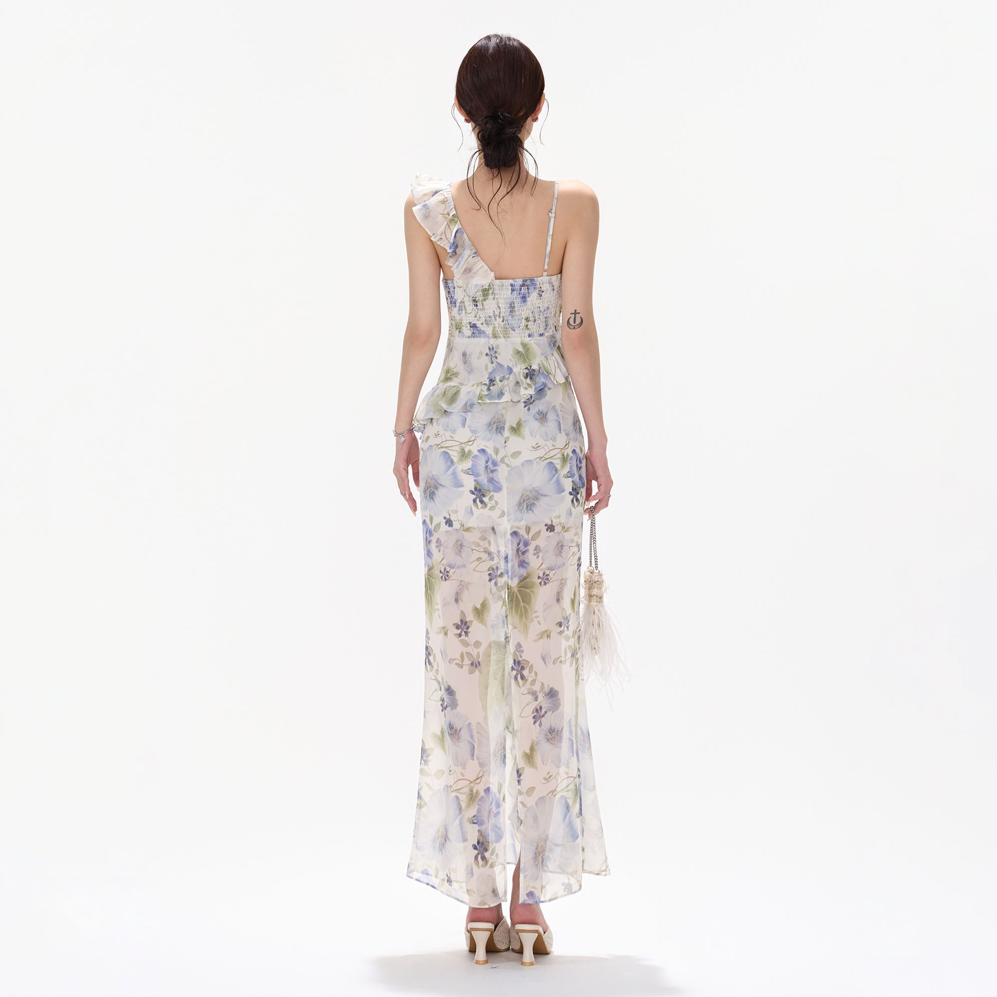 CYNR Ruffle-Trim Floral Maxi Dress