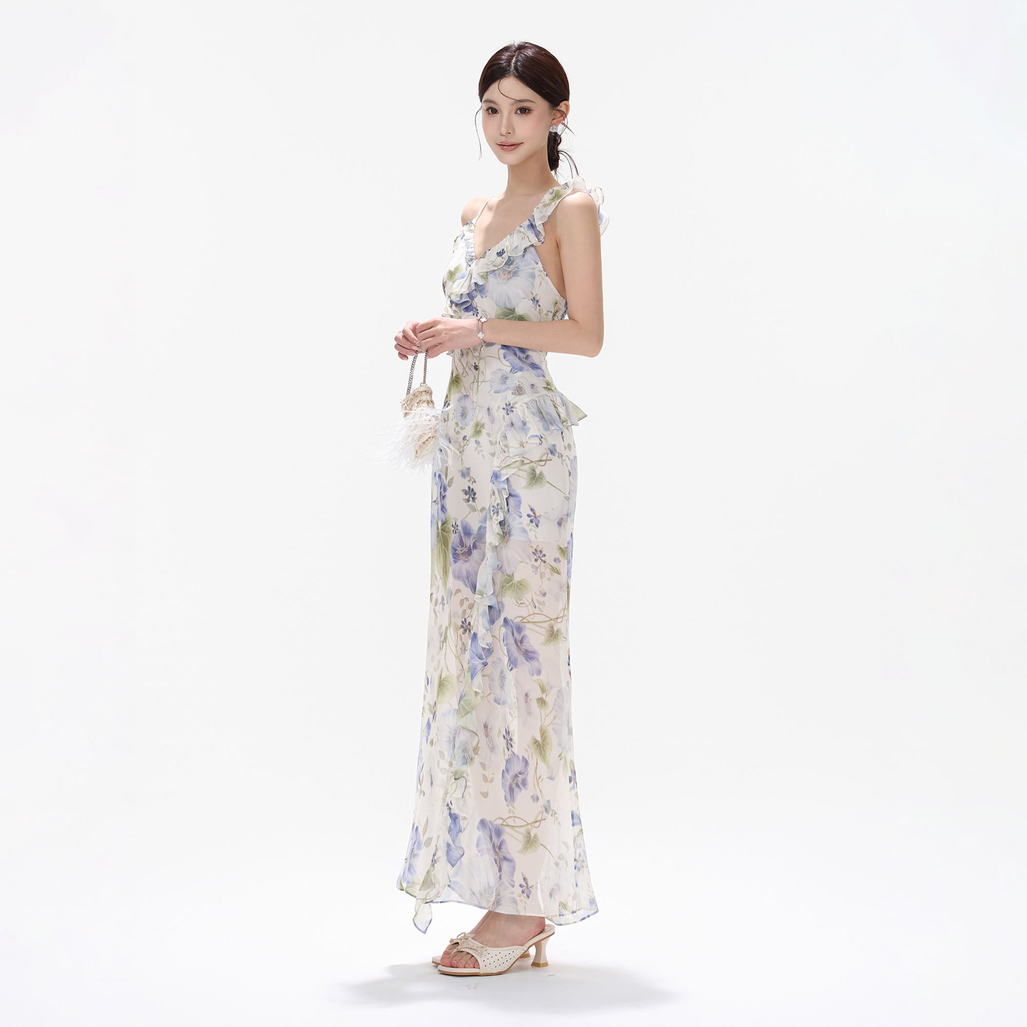 CYNR Ruffle-Trim Floral Maxi Dress