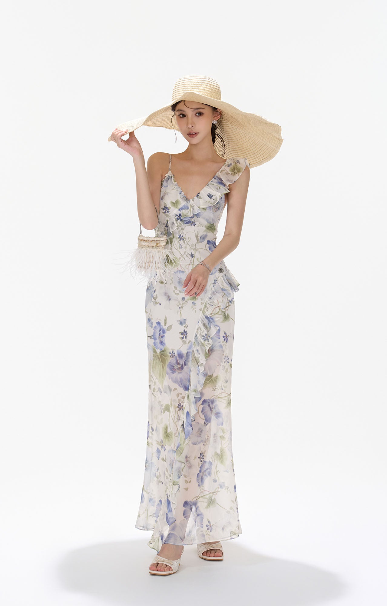 CYNR Ruffle-Trim Floral Maxi Dress