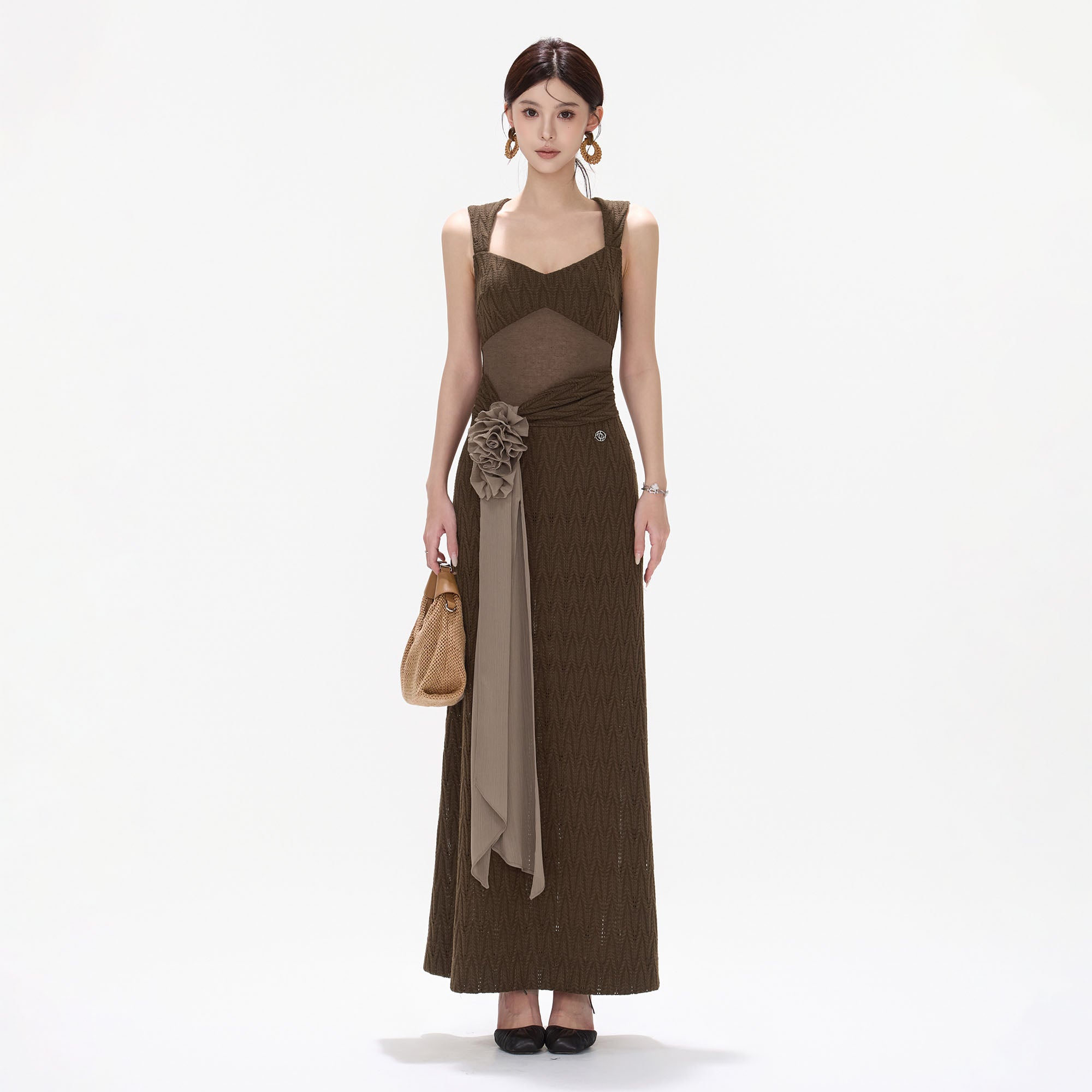 CYNR Mesh Panel Knit Maxi Dress