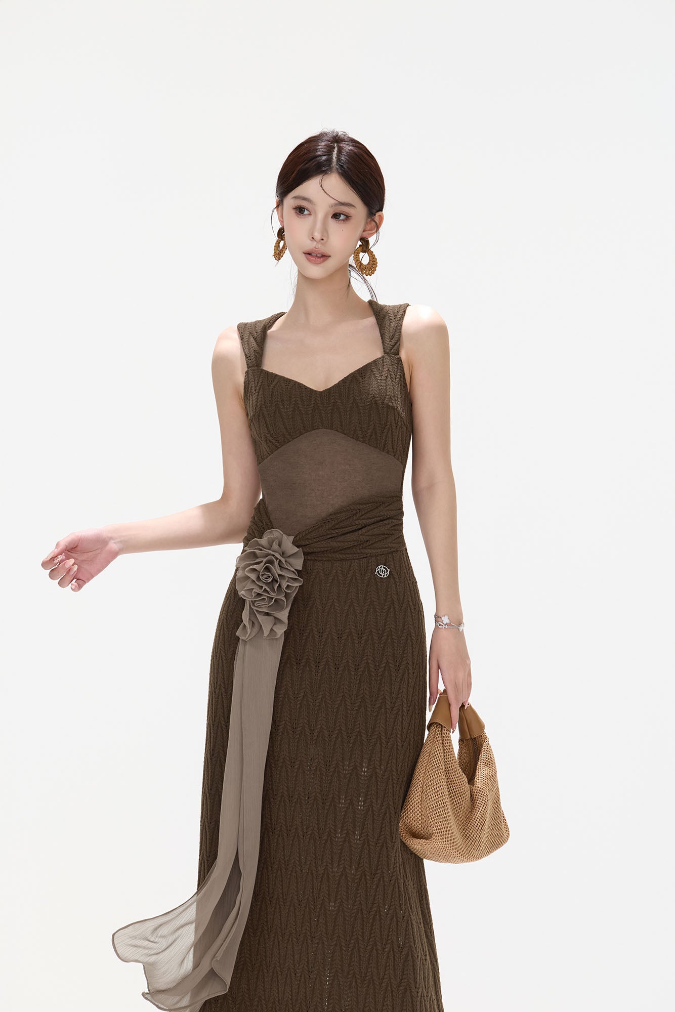 CYNR Mesh Panel Knit Maxi Dress