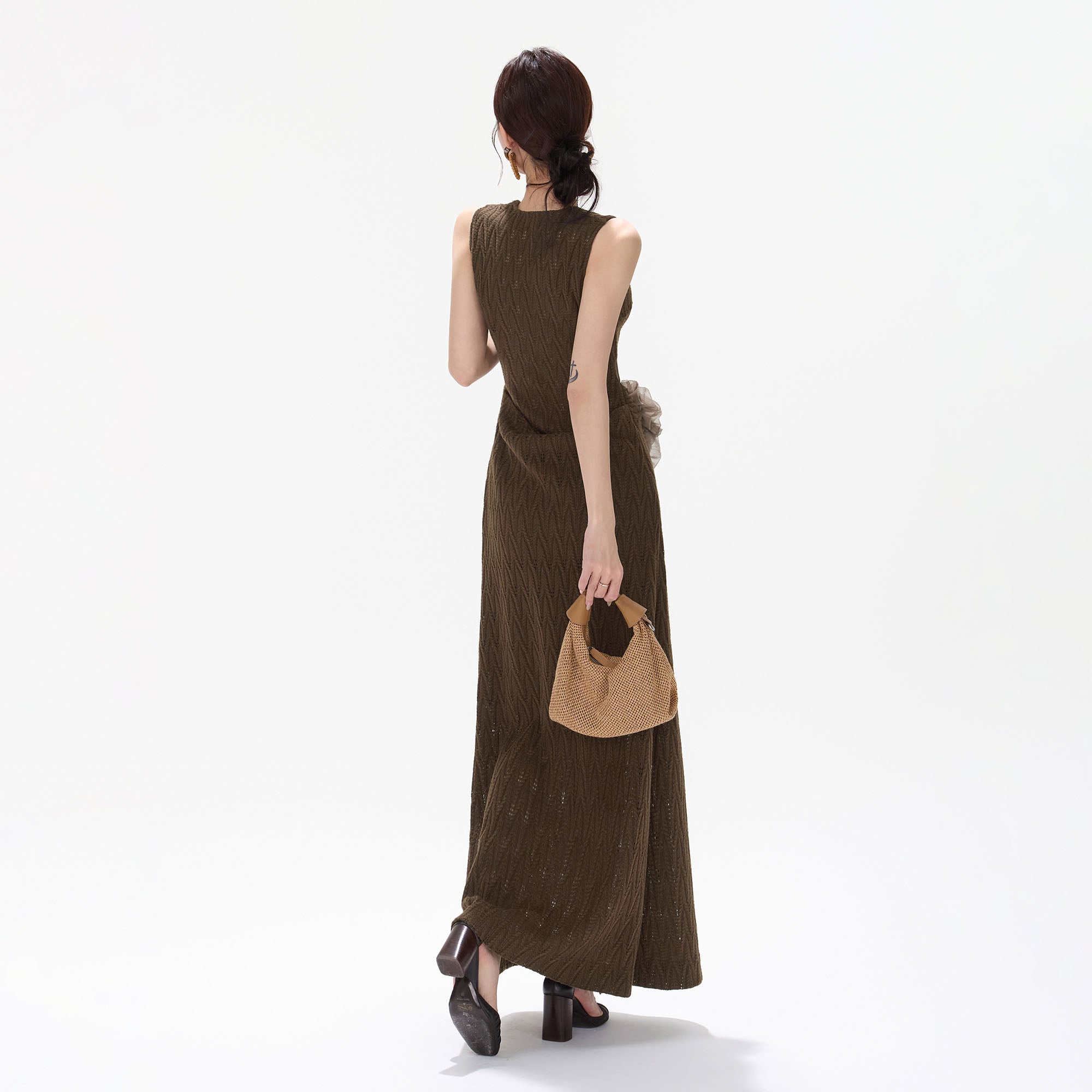 CYNR Mesh Panel Knit Maxi Dress
