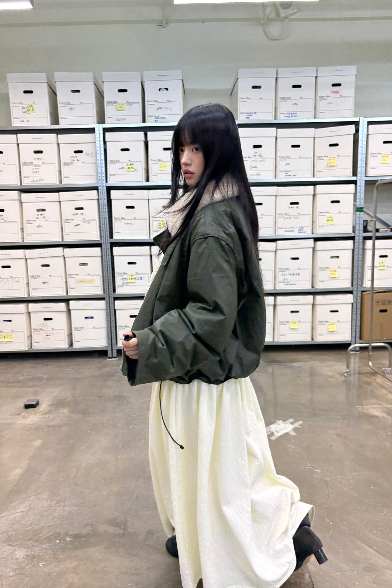 NEVERSEEZ Asymmetric Zip Shearling Bomber Jacket