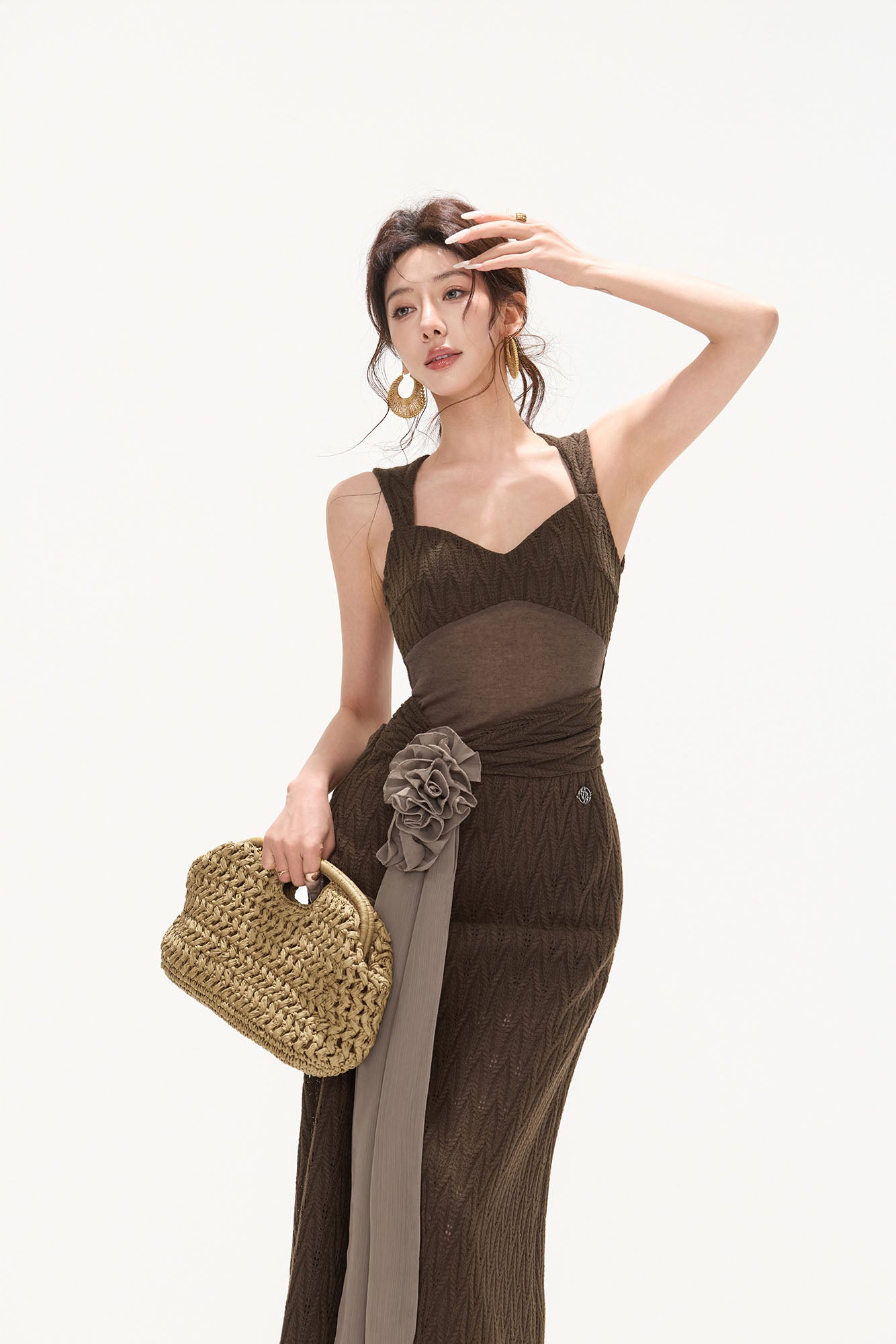 CYNR Mesh Panel Knit Maxi Dress