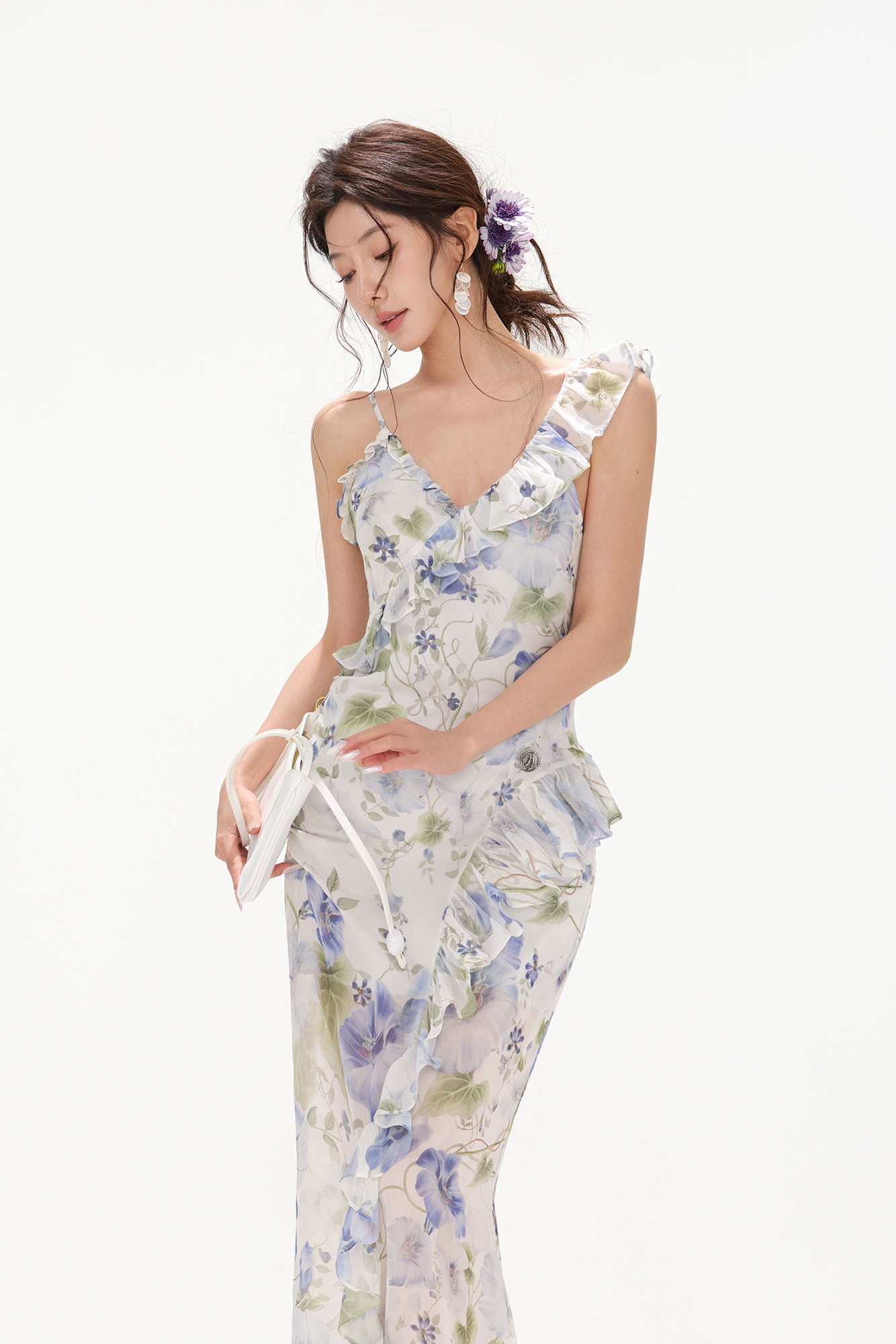 CYNR Ruffle-Trim Floral Maxi Dress