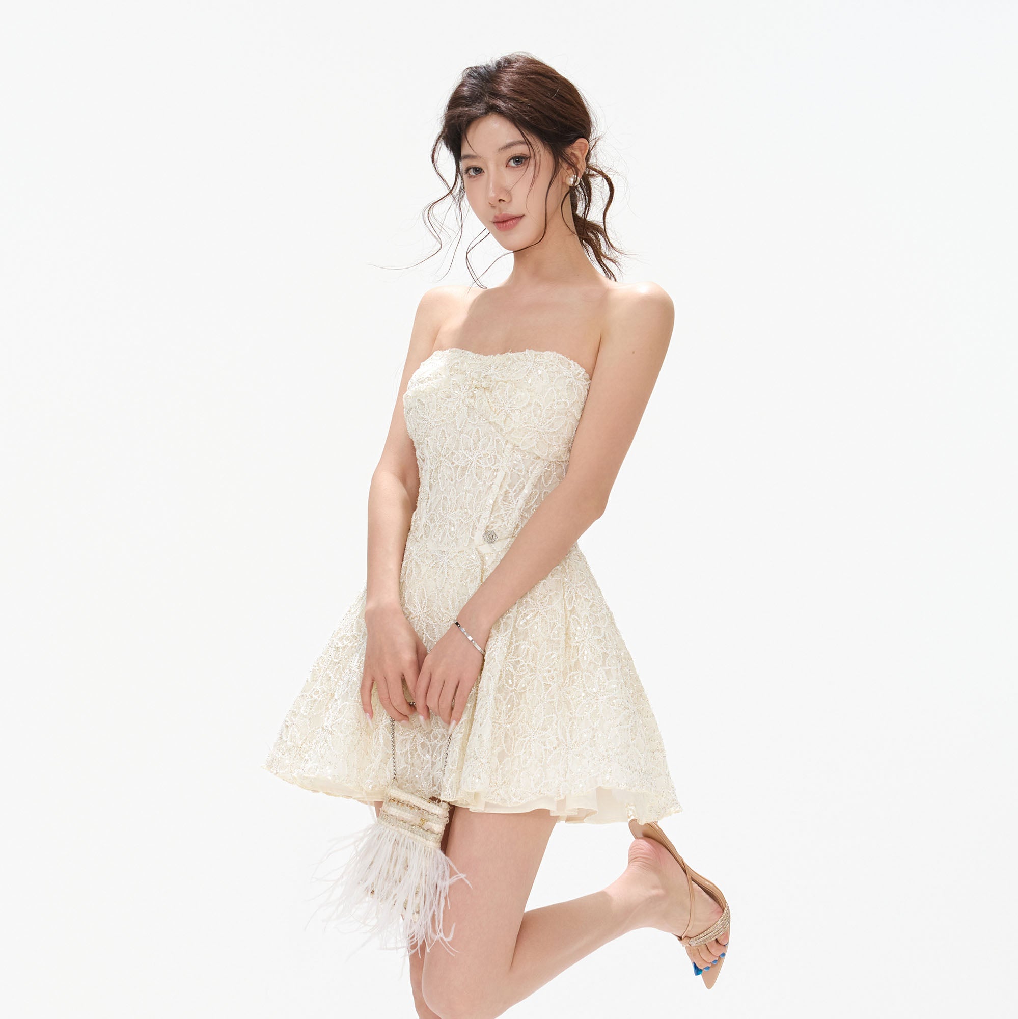 CYNR Lace Collar Embroidered Mini Dress