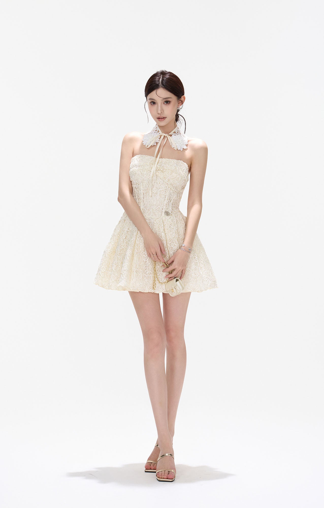 CYNR Lace Collar Embroidered Mini Dress