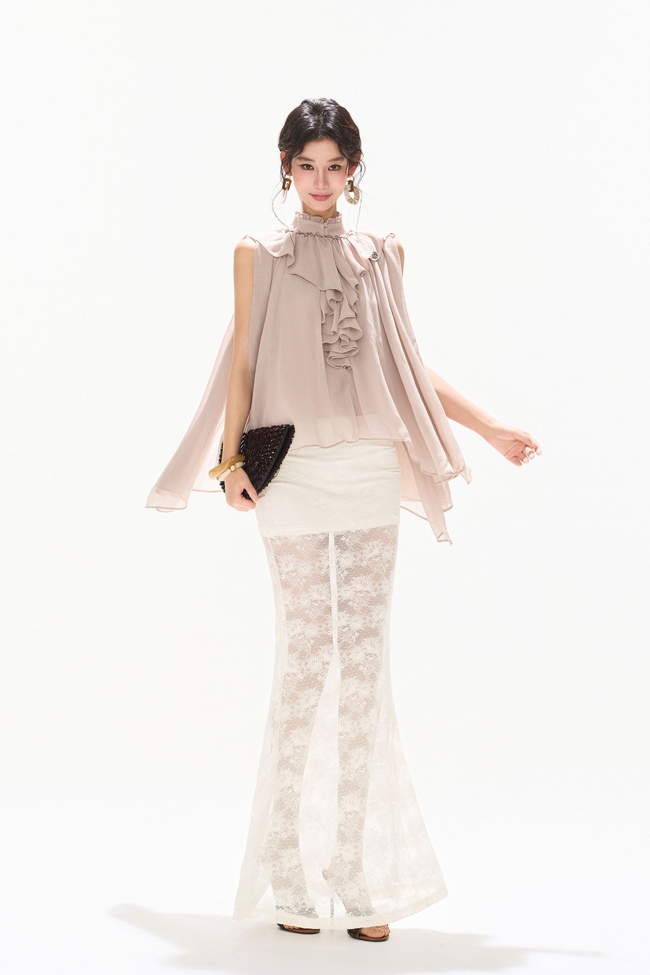 CYNR Sheer Floral Lace Maxi Skirt