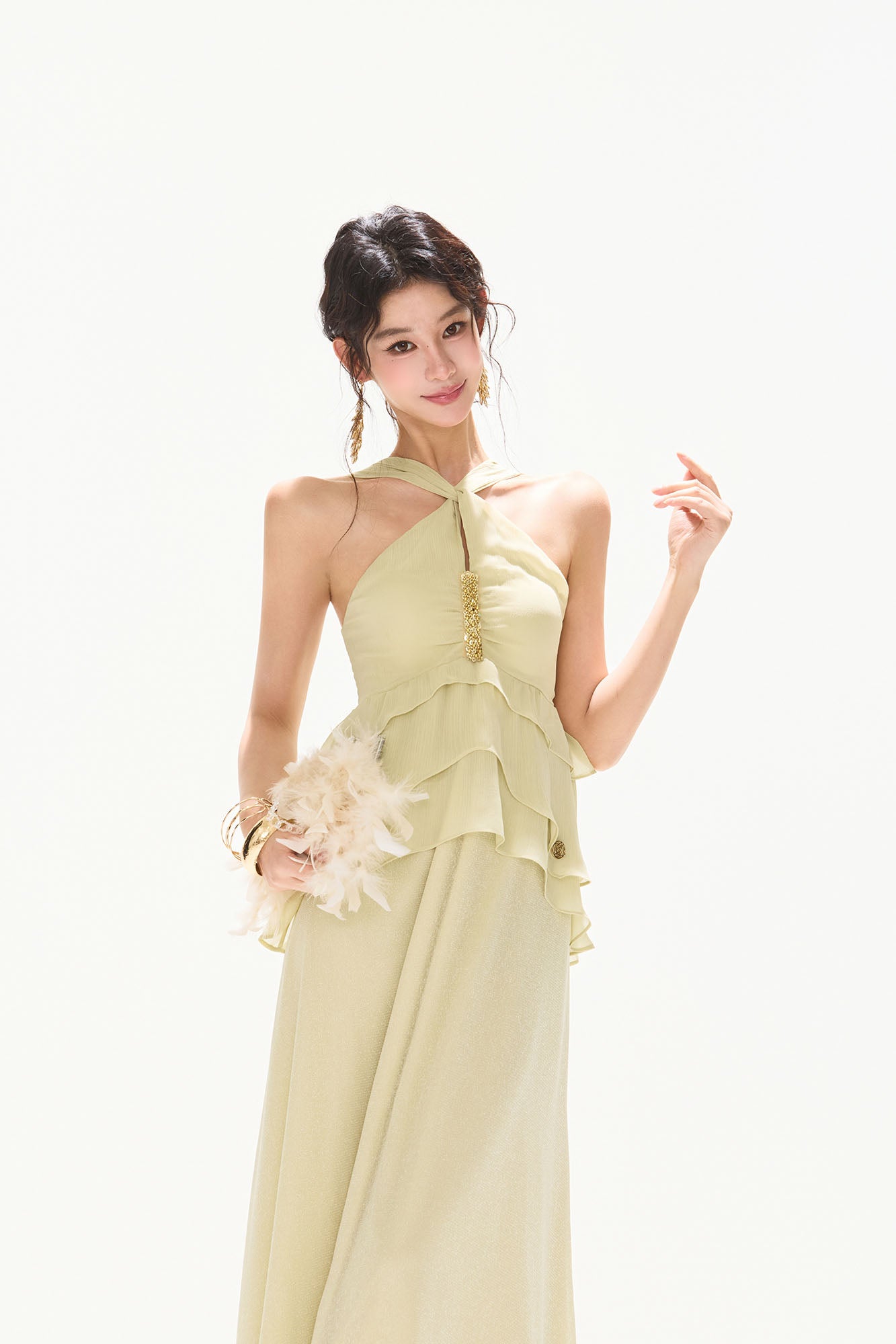 CYNR Tiered Halter Maxi Dress