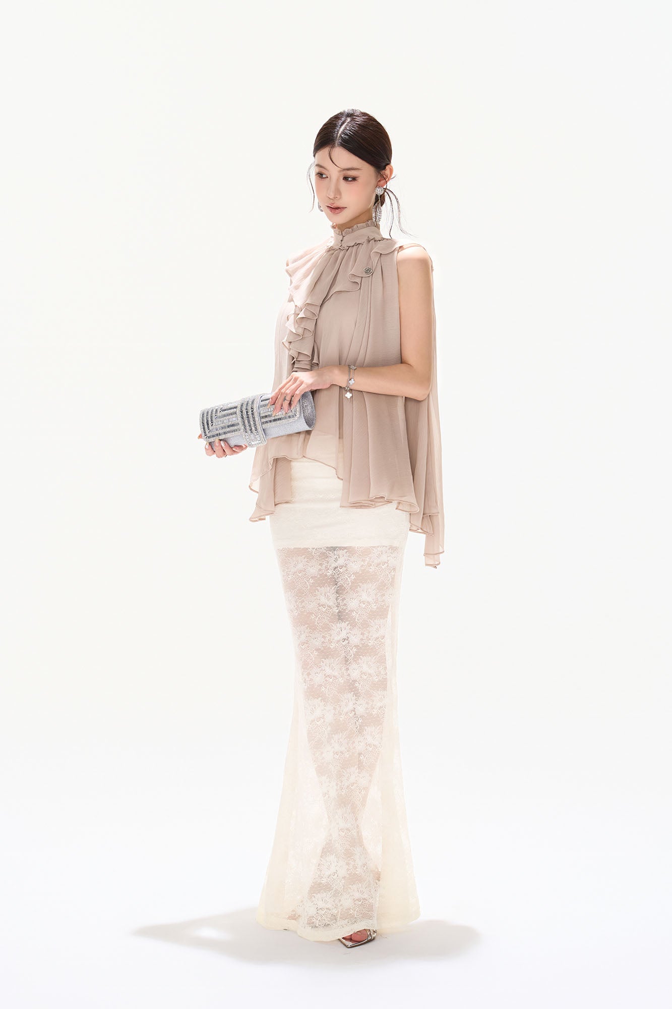 CYNR Sheer Floral Lace Maxi Skirt