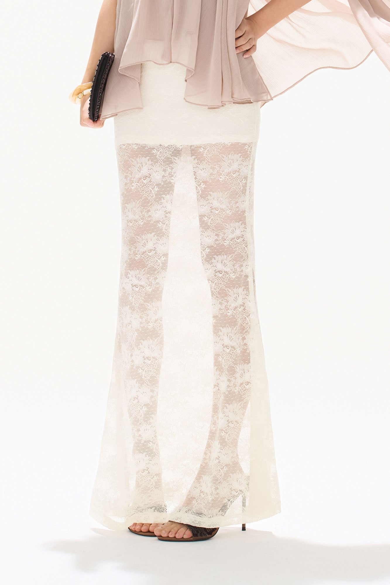 CYNR Sheer Floral Lace Maxi Skirt