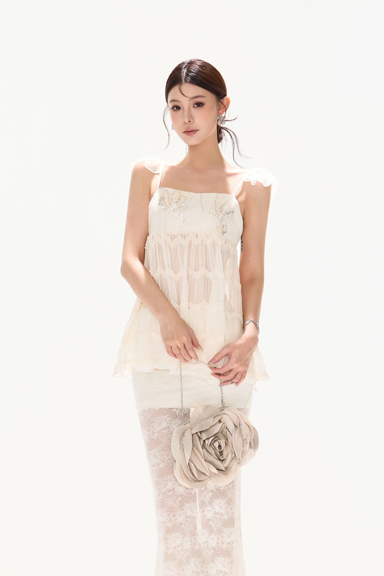 CYNR Embellished Tiered Cami Top
