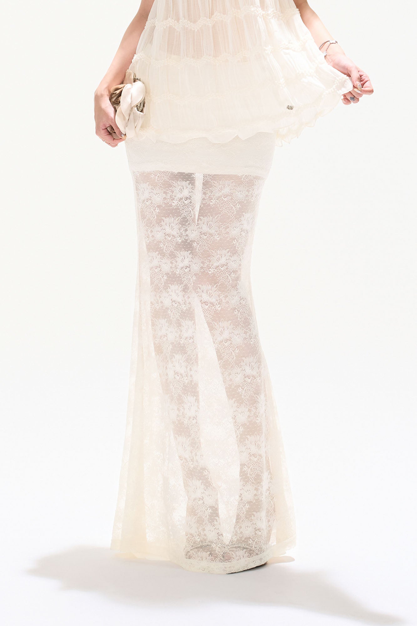 CYNR Sheer Floral Lace Maxi Skirt